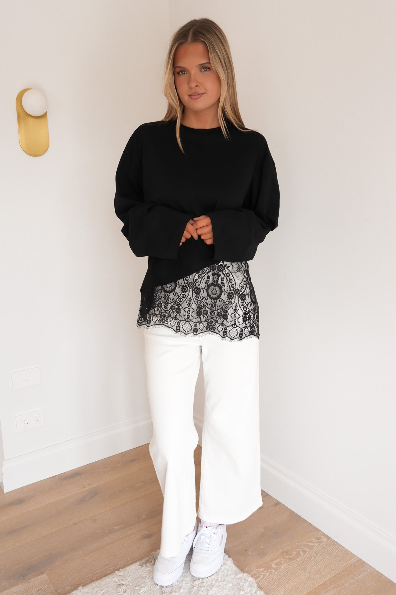 Kiari Lace Long Sleeve Tee Black