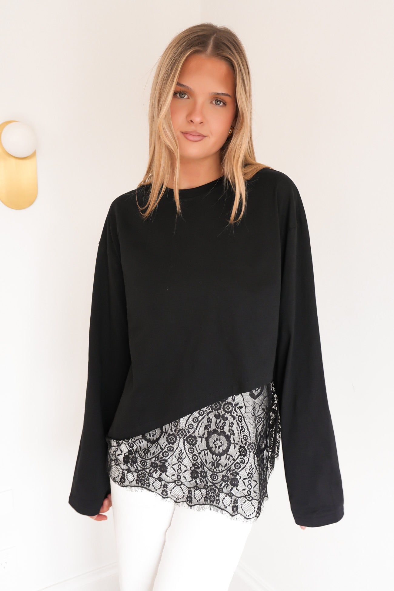 Kiari Lace Long Sleeve Tee Black