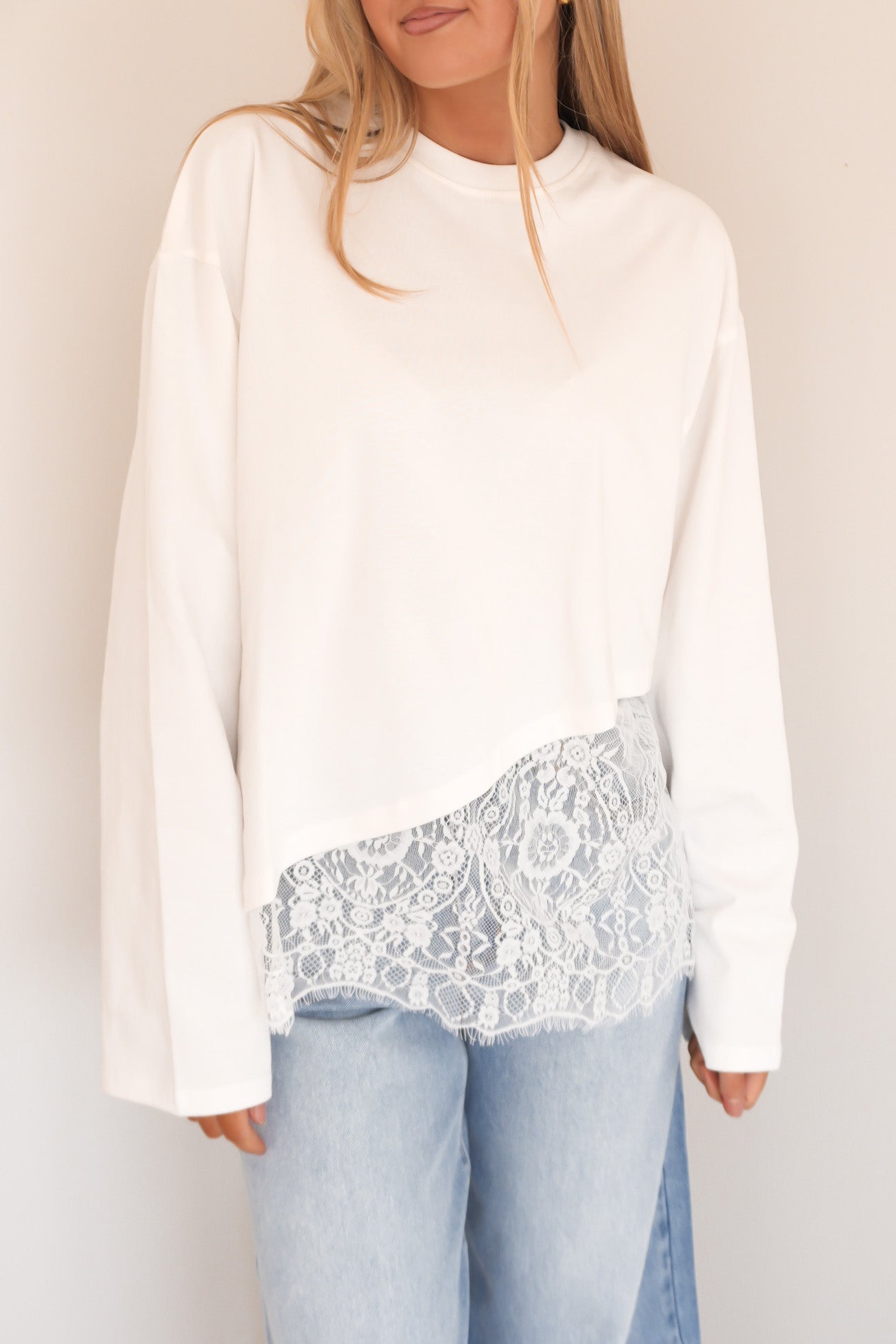 Kiari Lace Long Sleeve Tee White