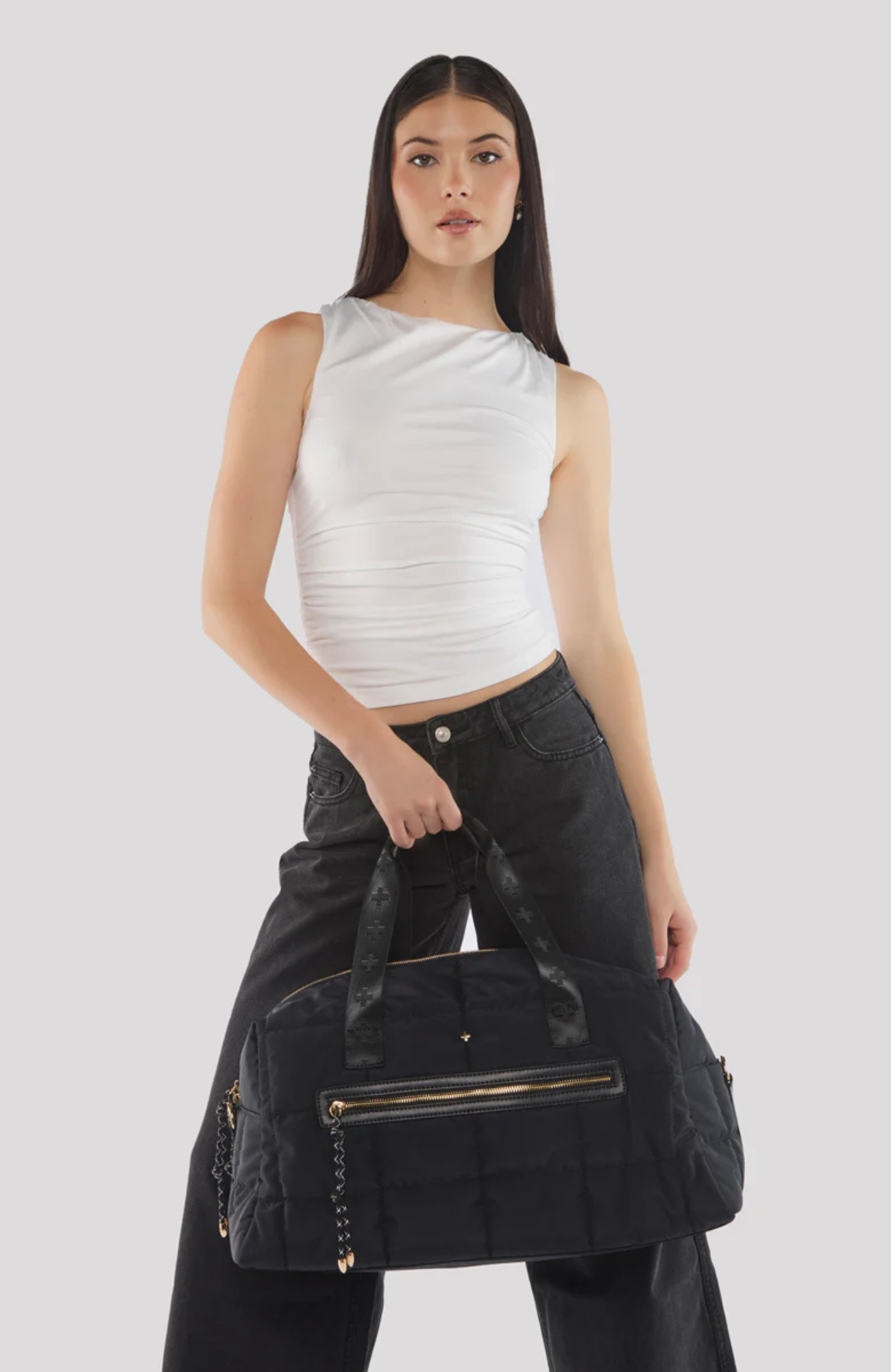 Lita Duffle Bag Black Nylon Gold