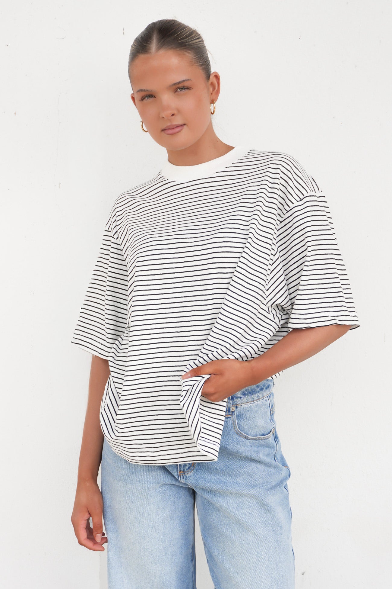 Kya Oversized Stripe Tee Black
