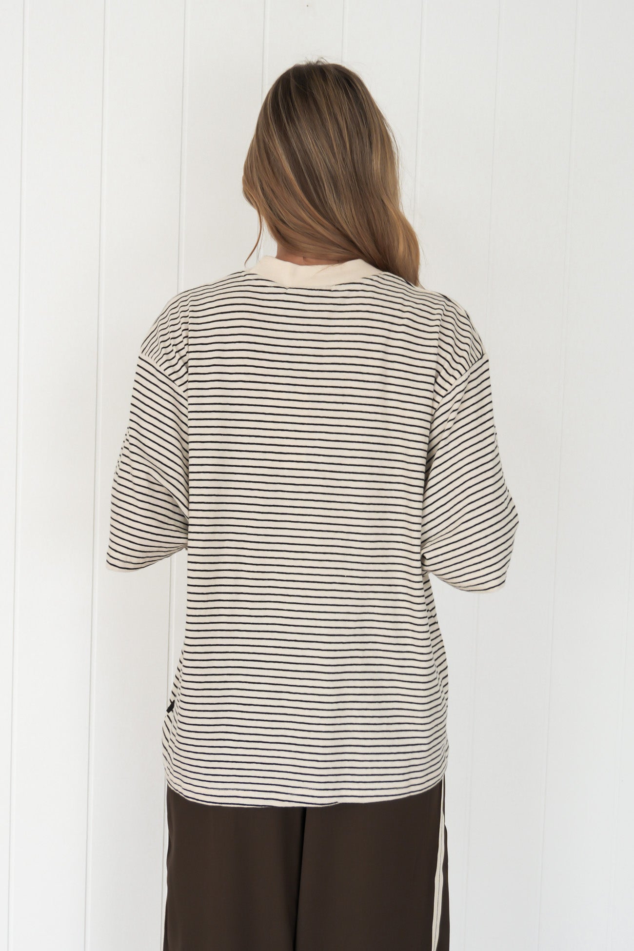 Kya Oversized Stripe Tee Black