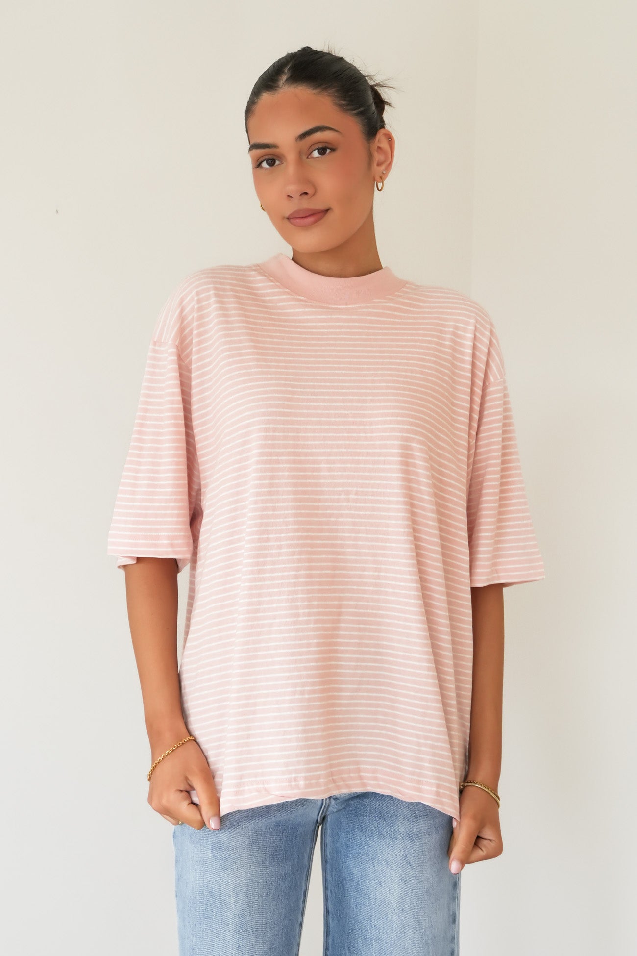 Kya Oversized Stripe Tee Pale Pink
