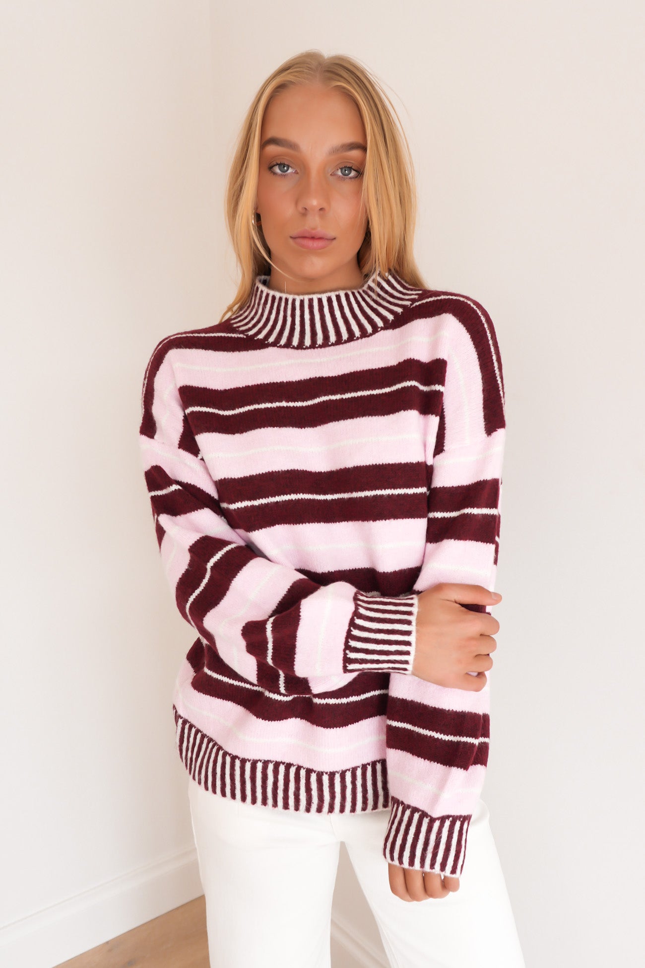 Kyra Knit Jumper Pink Wine Stripe