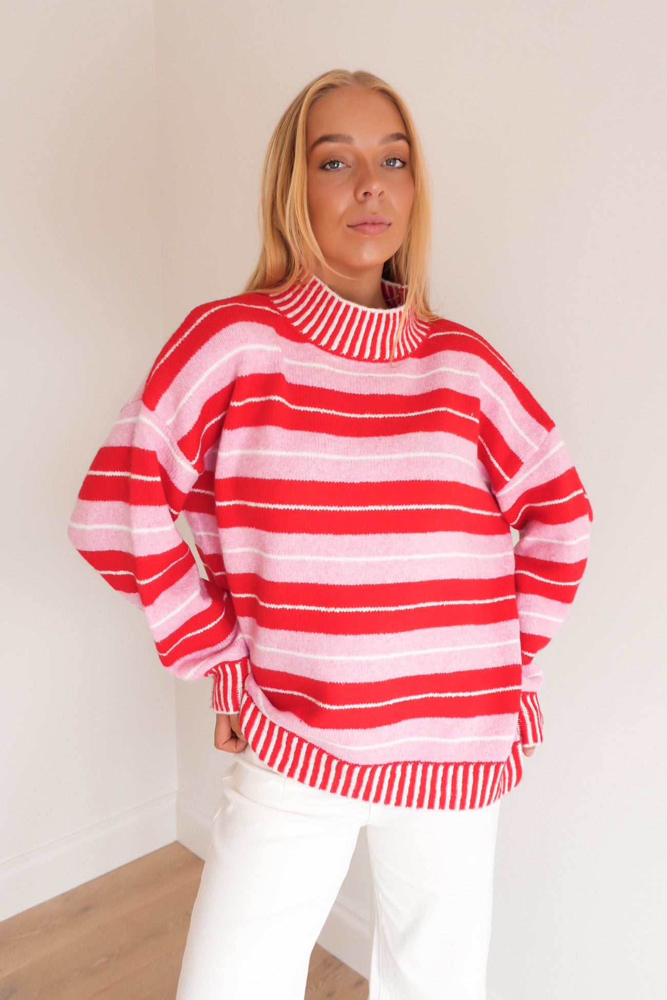 Kyra Knit Jumper Red Pink Stripe