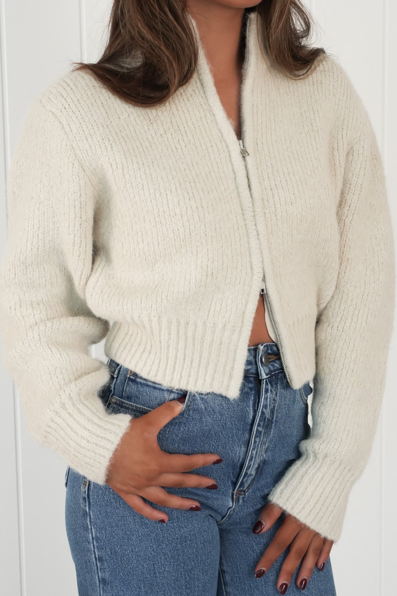 Leila Zip Thru Jumper Chalk