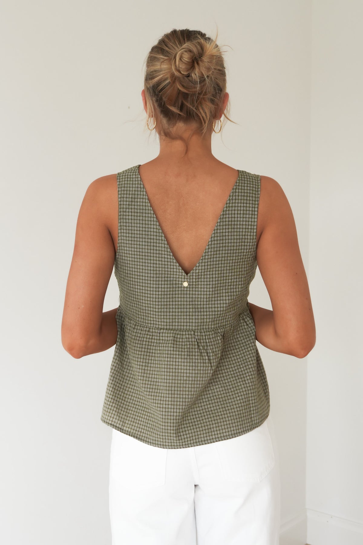 Lenni Check Babydoll Top Olive