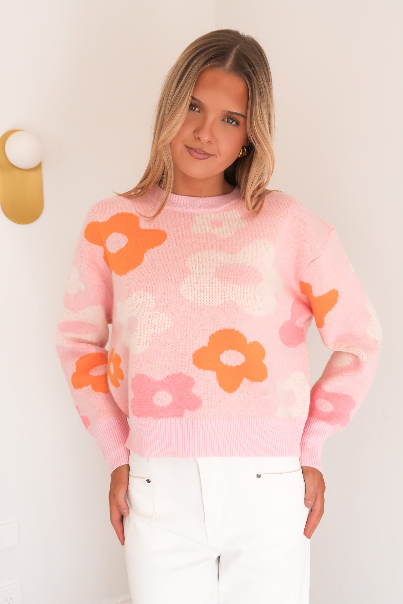 Leonie Knit Sweater Jacquard Flowers