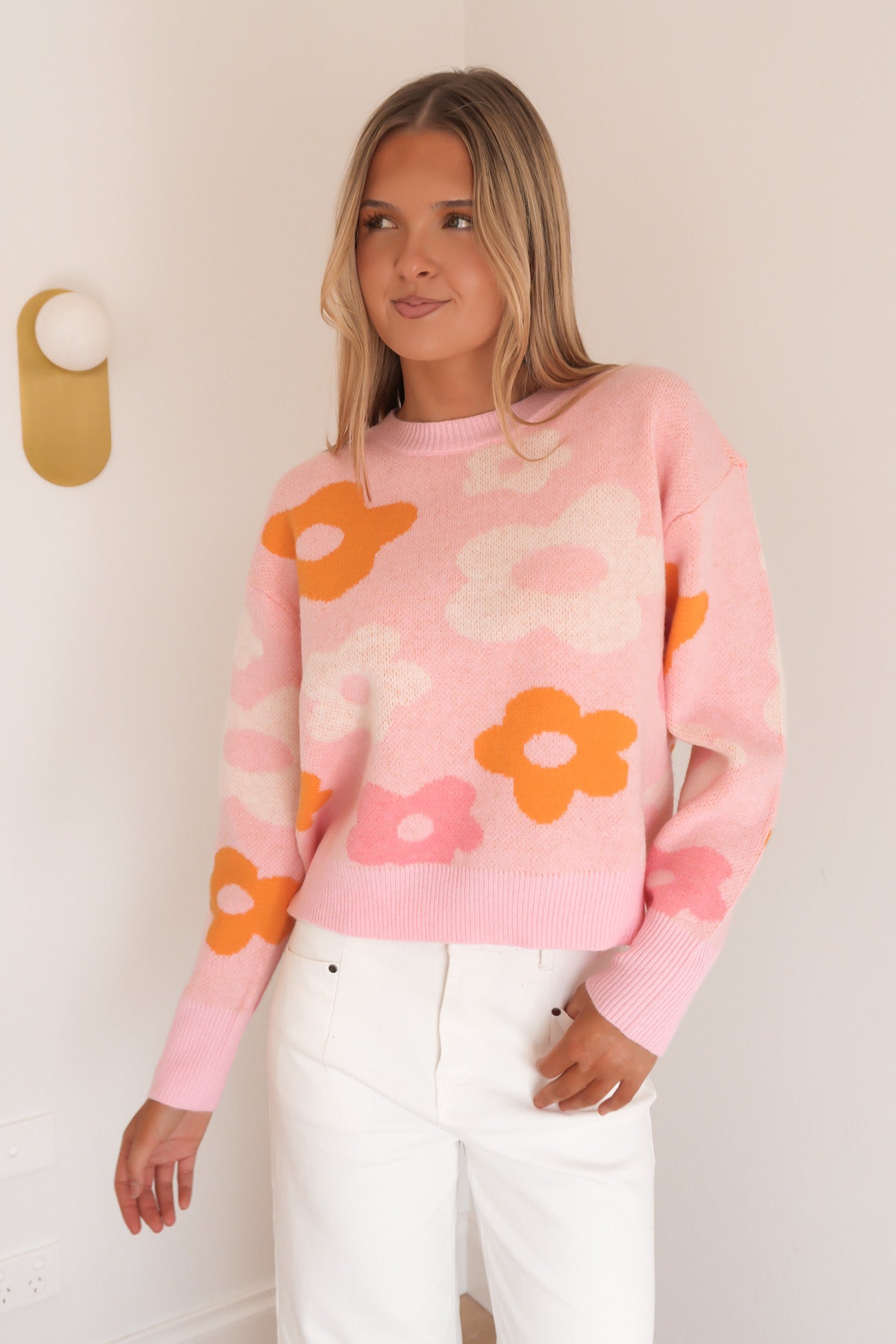 Leonie Knit Sweater Jacquard Flowers