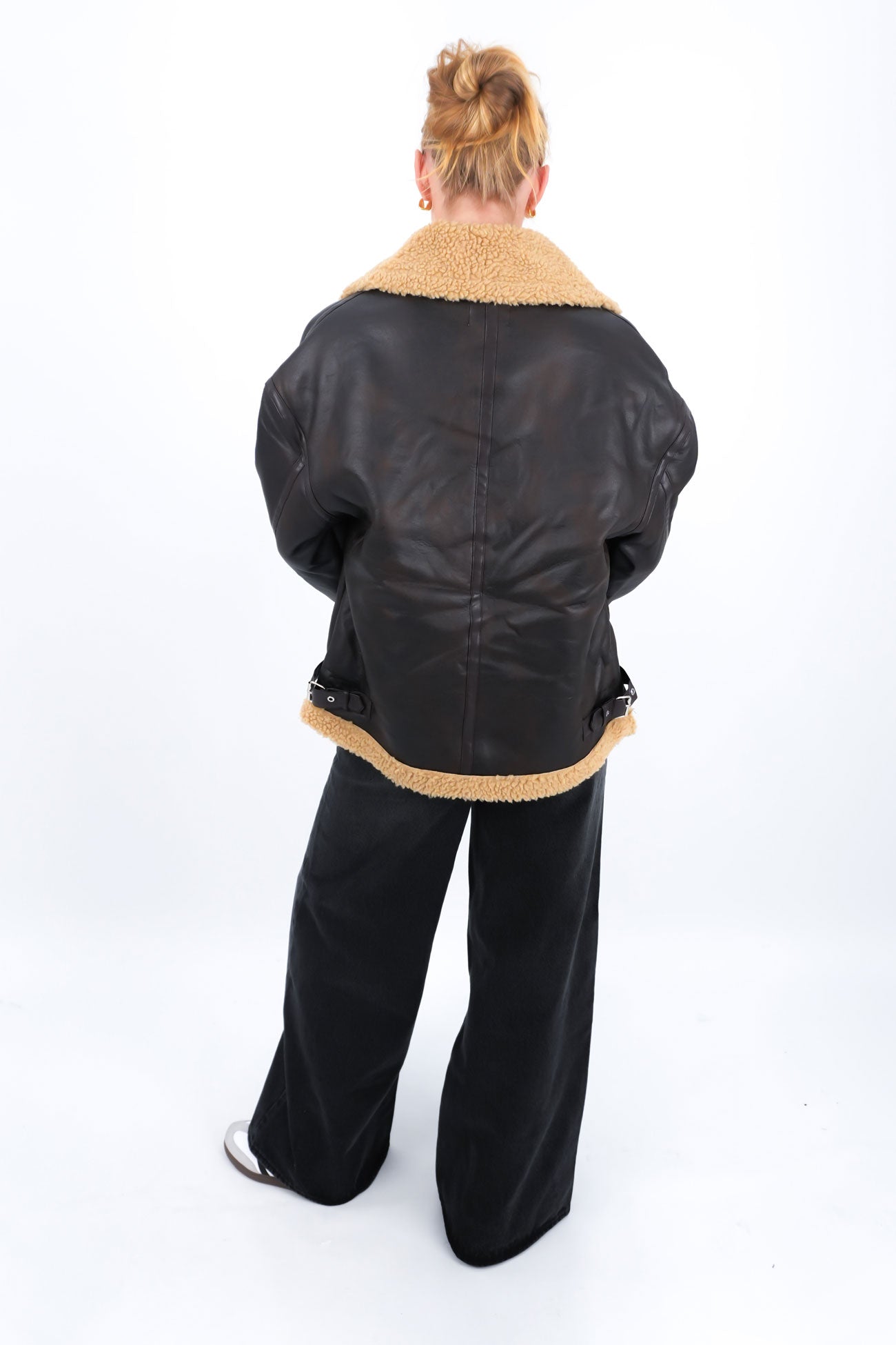 Lissy Pleather Aviator Jacket Brown