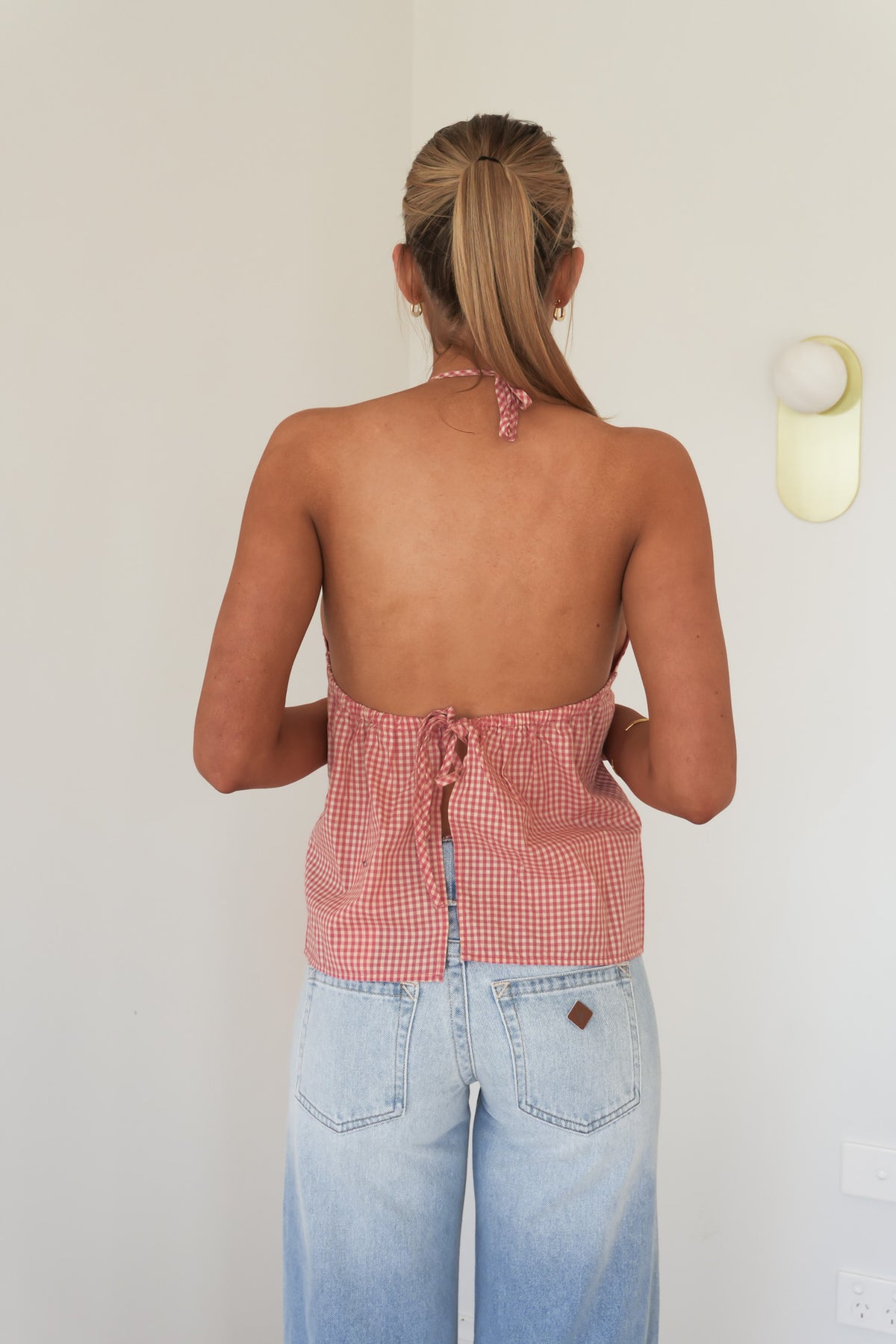 Lola Check Halter Tank Plum
