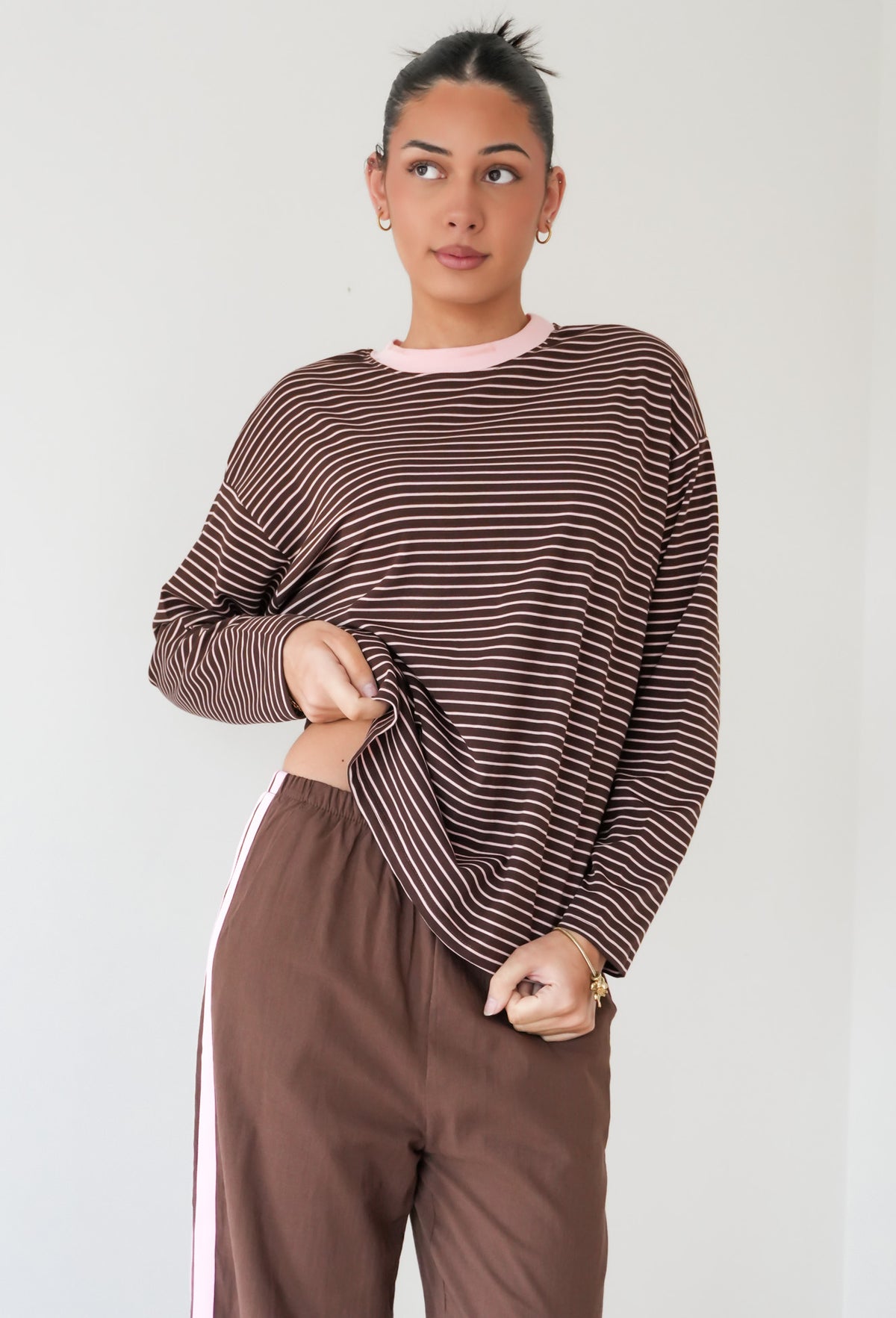 Loren Set Pink Chocolate Stripe