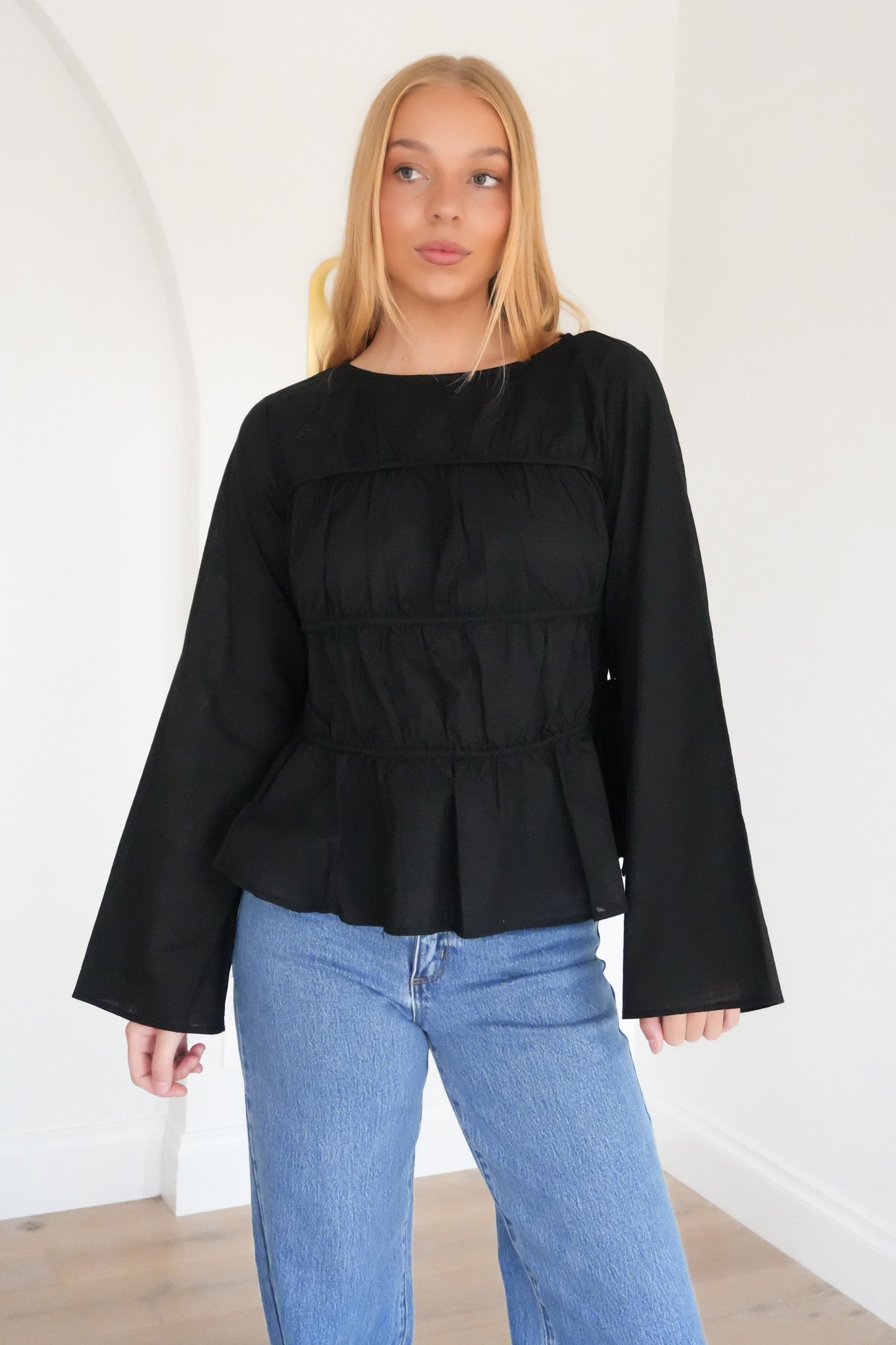 Lou Lou Tie Long Sleeve Top Black