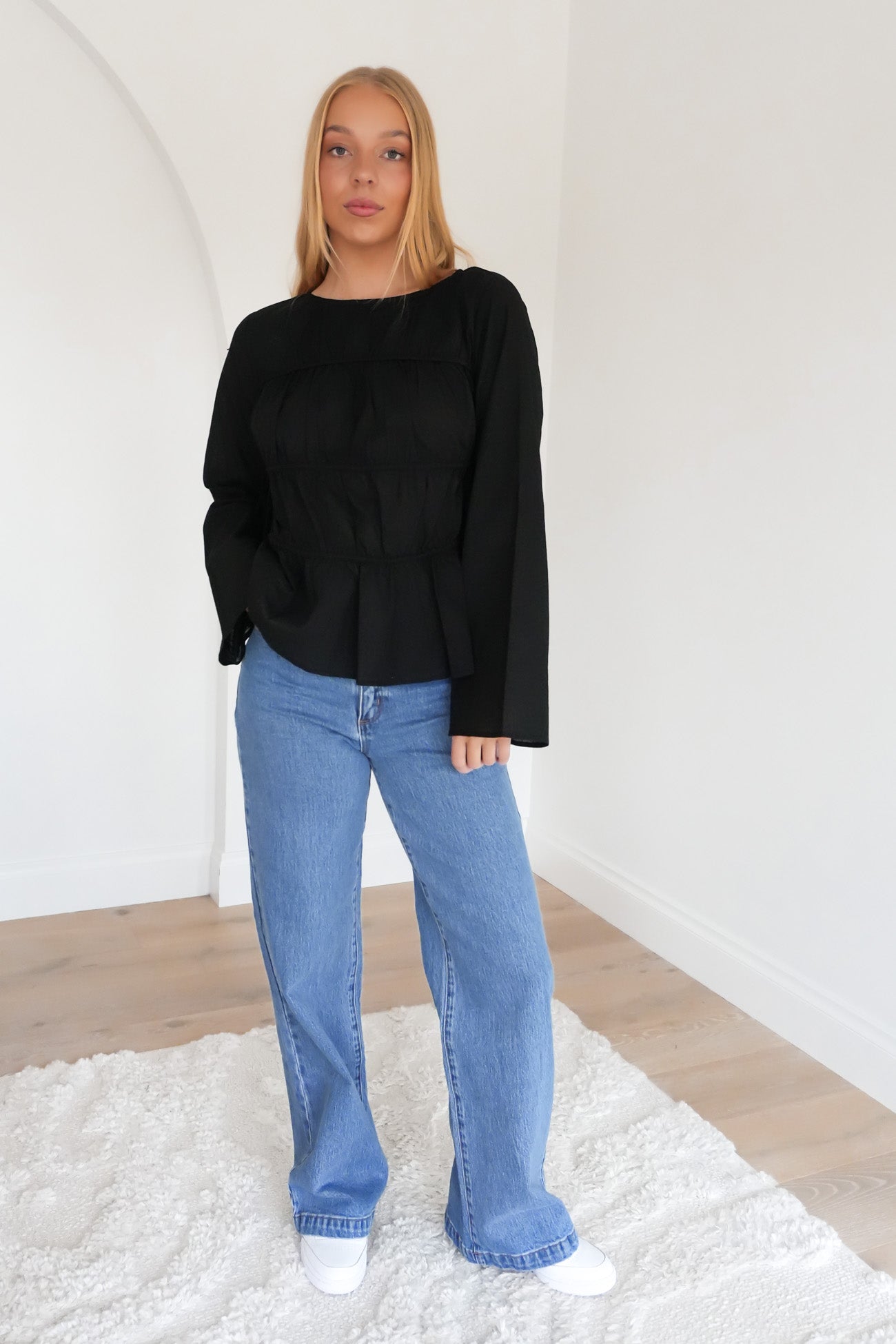 Lou Lou Tie Long Sleeve Top Black