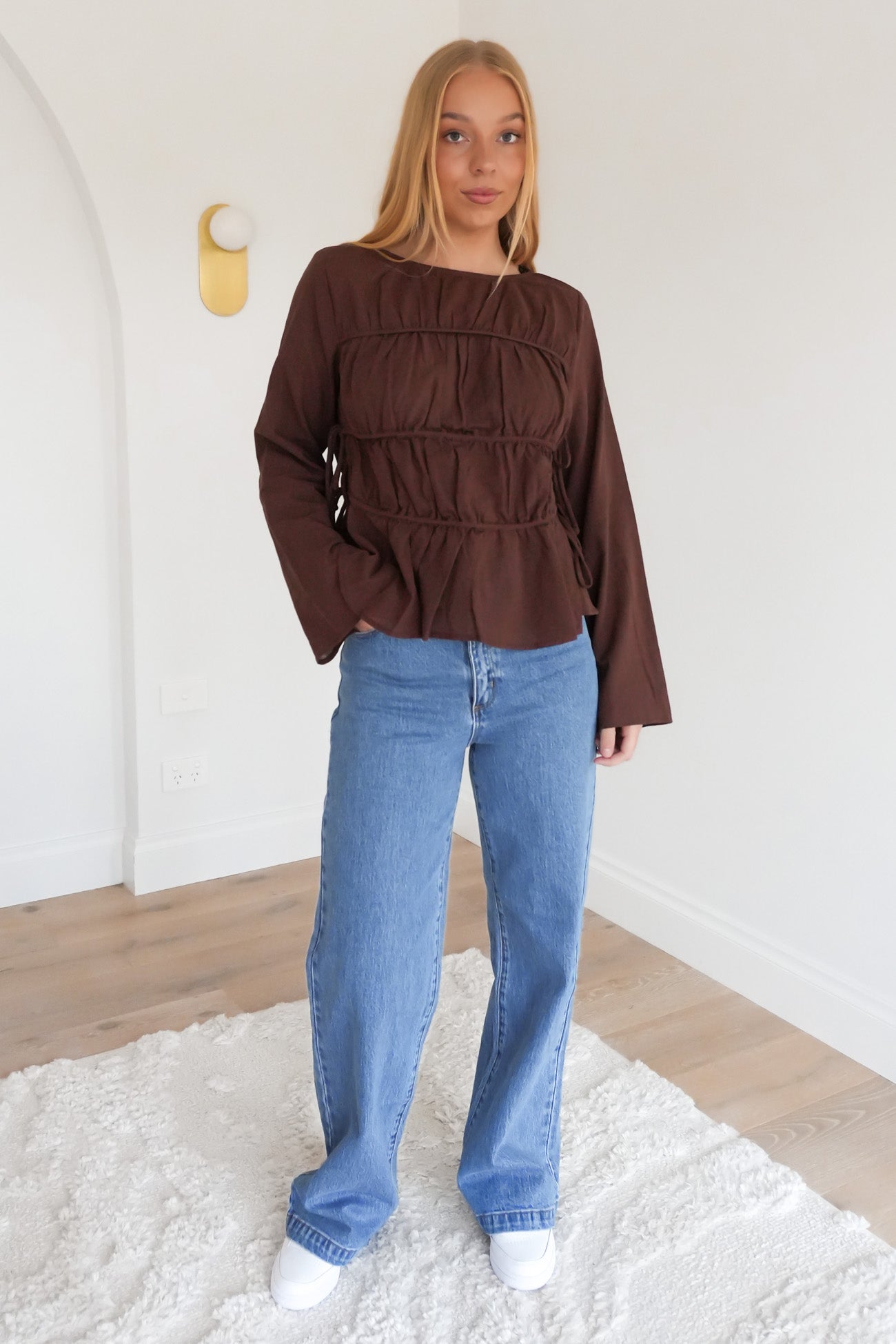 Lou Lou Tie Long Sleeve Top Brown
