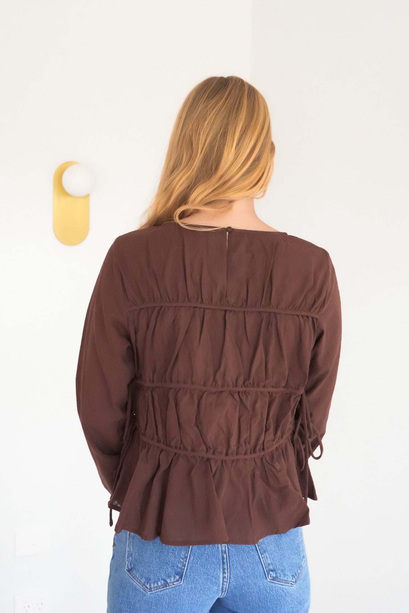 Lou Lou Tie Long Sleeve Top Brown