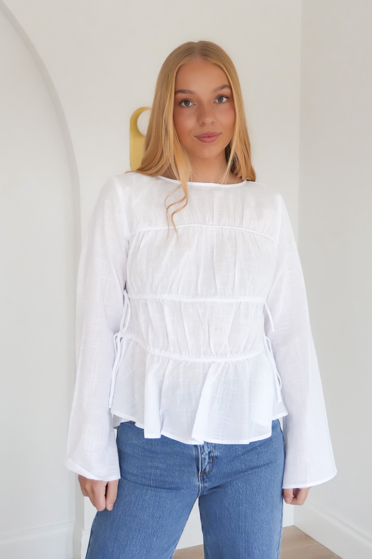 Lou Lou Tie Long Sleeve Top White