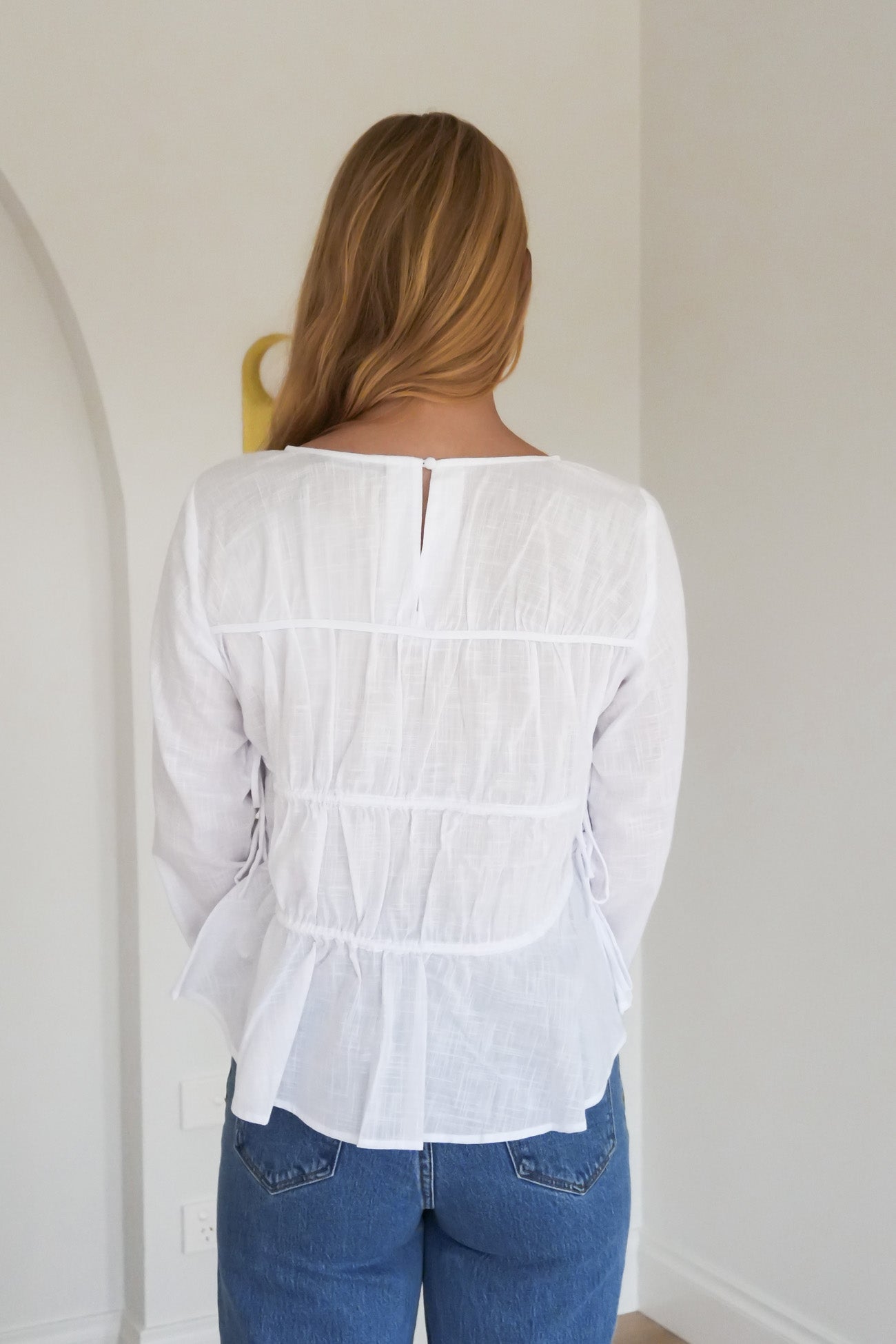 Lou Lou Tie Long Sleeve Top White