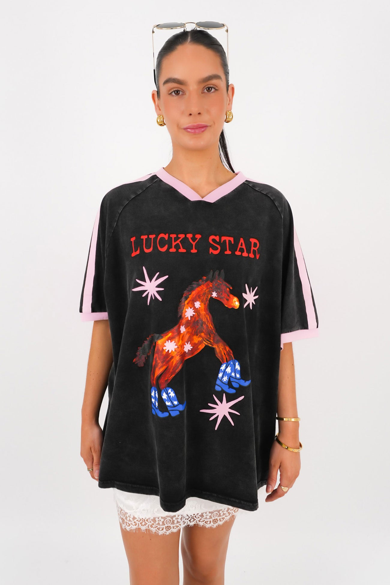 Lucky Star Tee Black Acid Wash