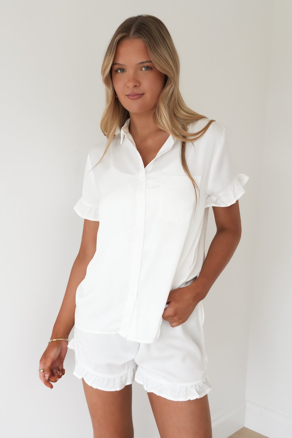 Lux Satin PJ Set White