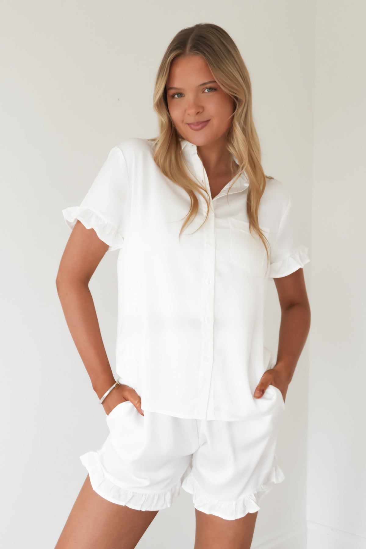 Lux Satin PJ Set White