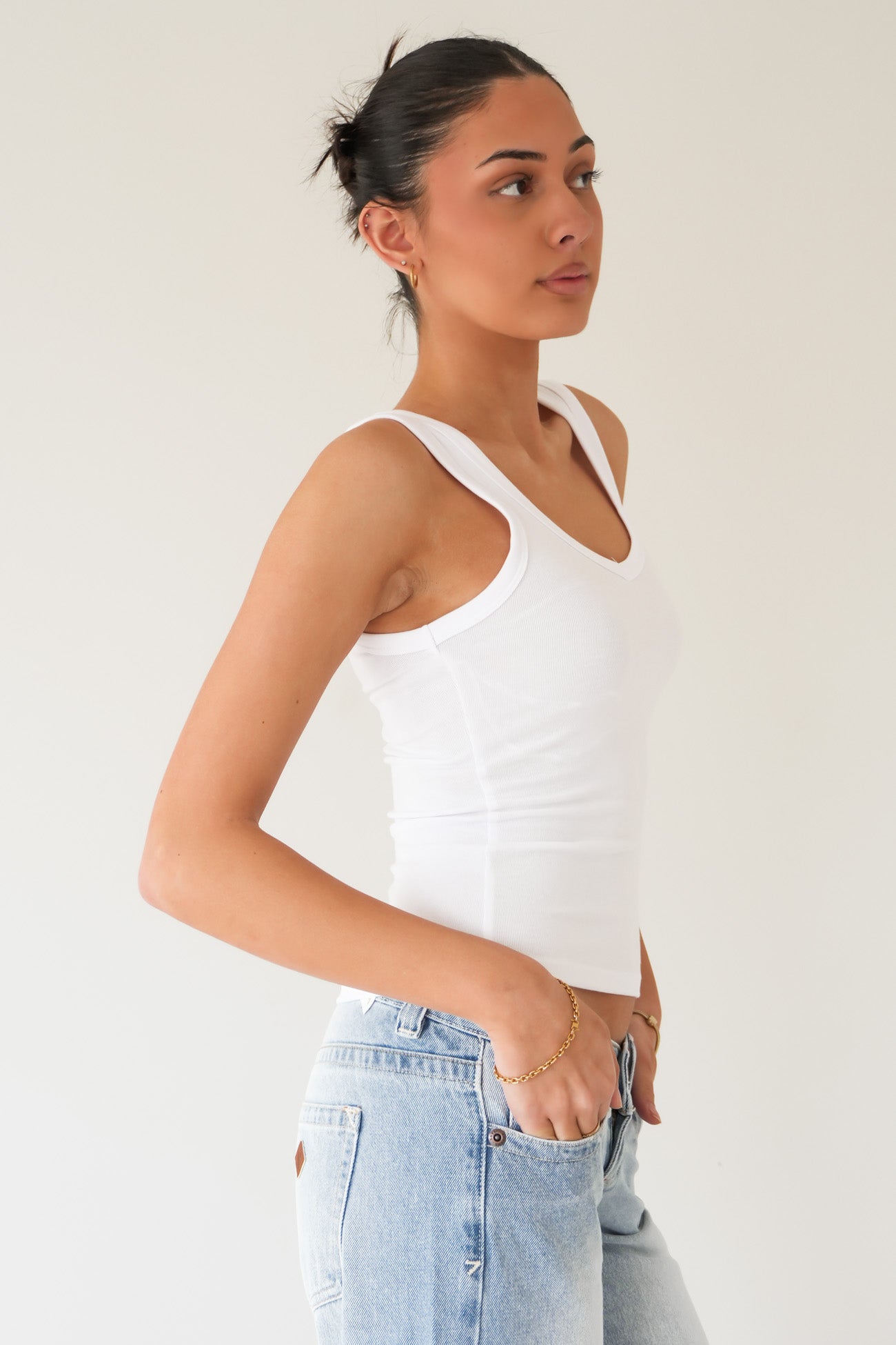 Luxe Rib Vee Tank White