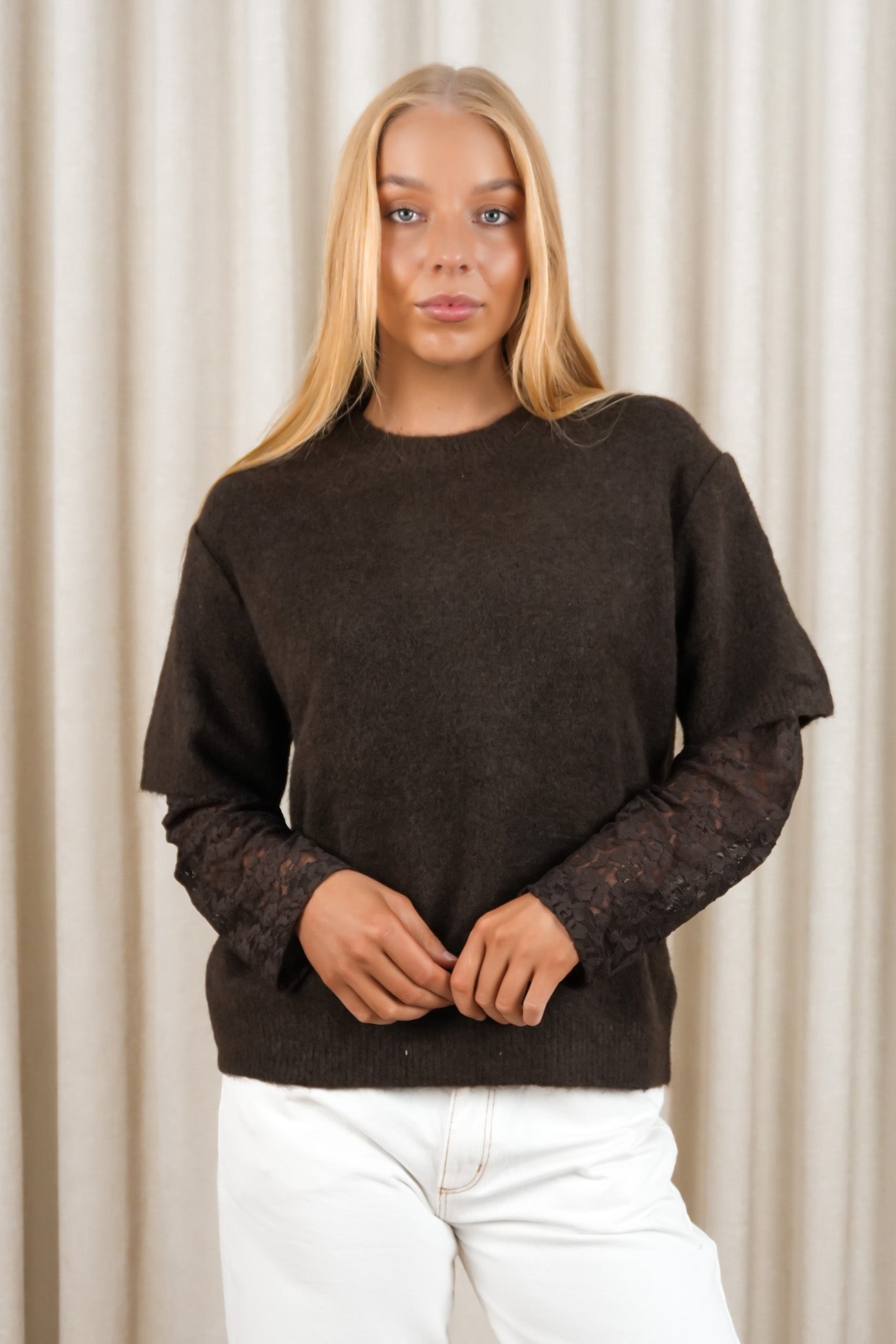 Lyndal Knit Lace Jumper Chocolate