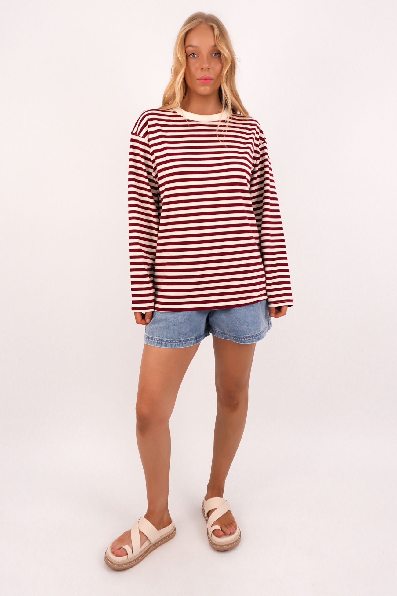 Maddie Long Sleeve Tee Burgundy Cream
