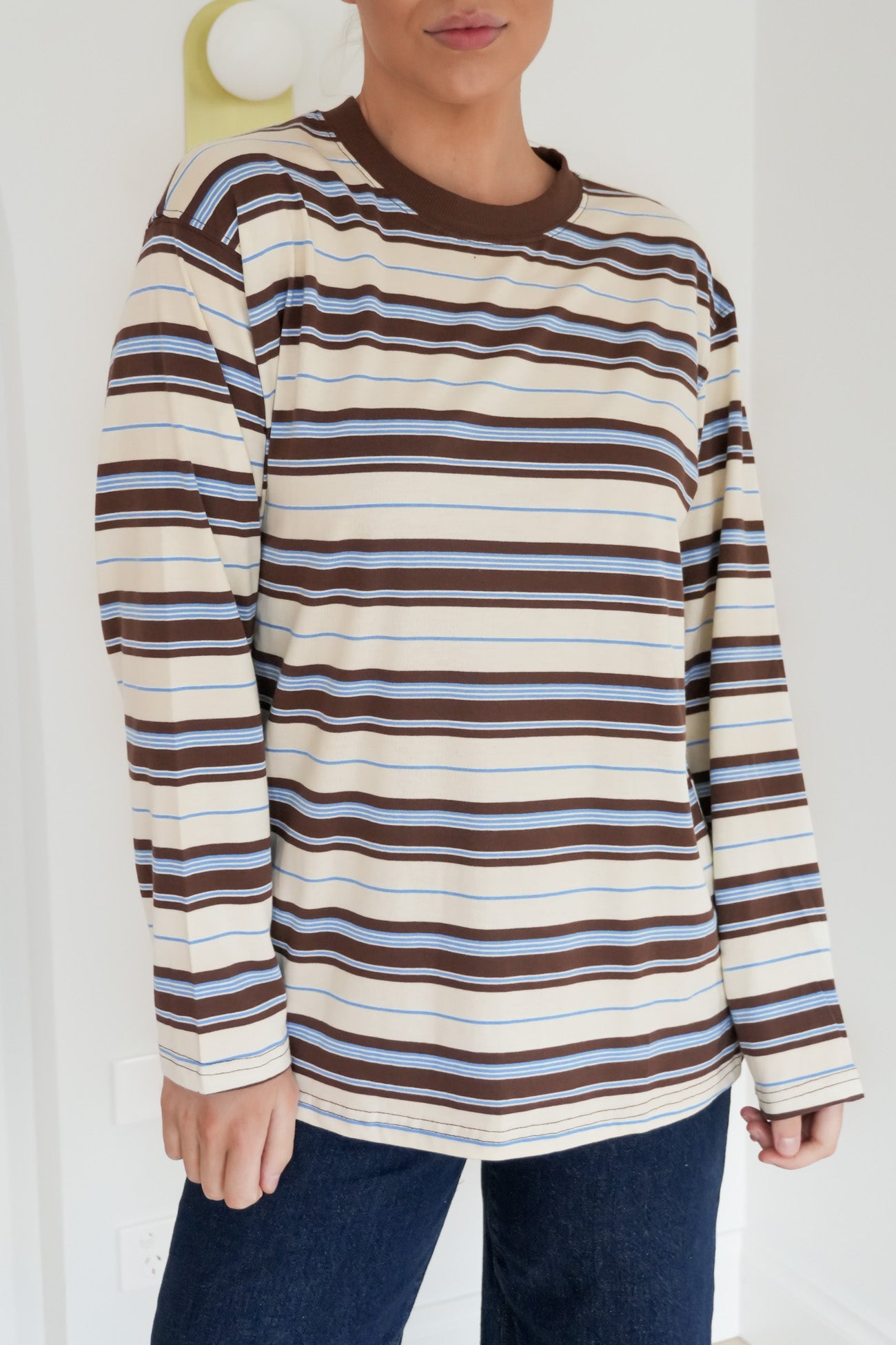 Maddie Long Sleeve Tee Brown Cream