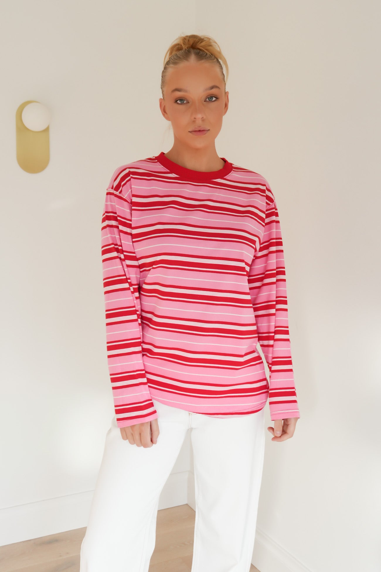 Maddie Long Sleeve Tee Pink Red