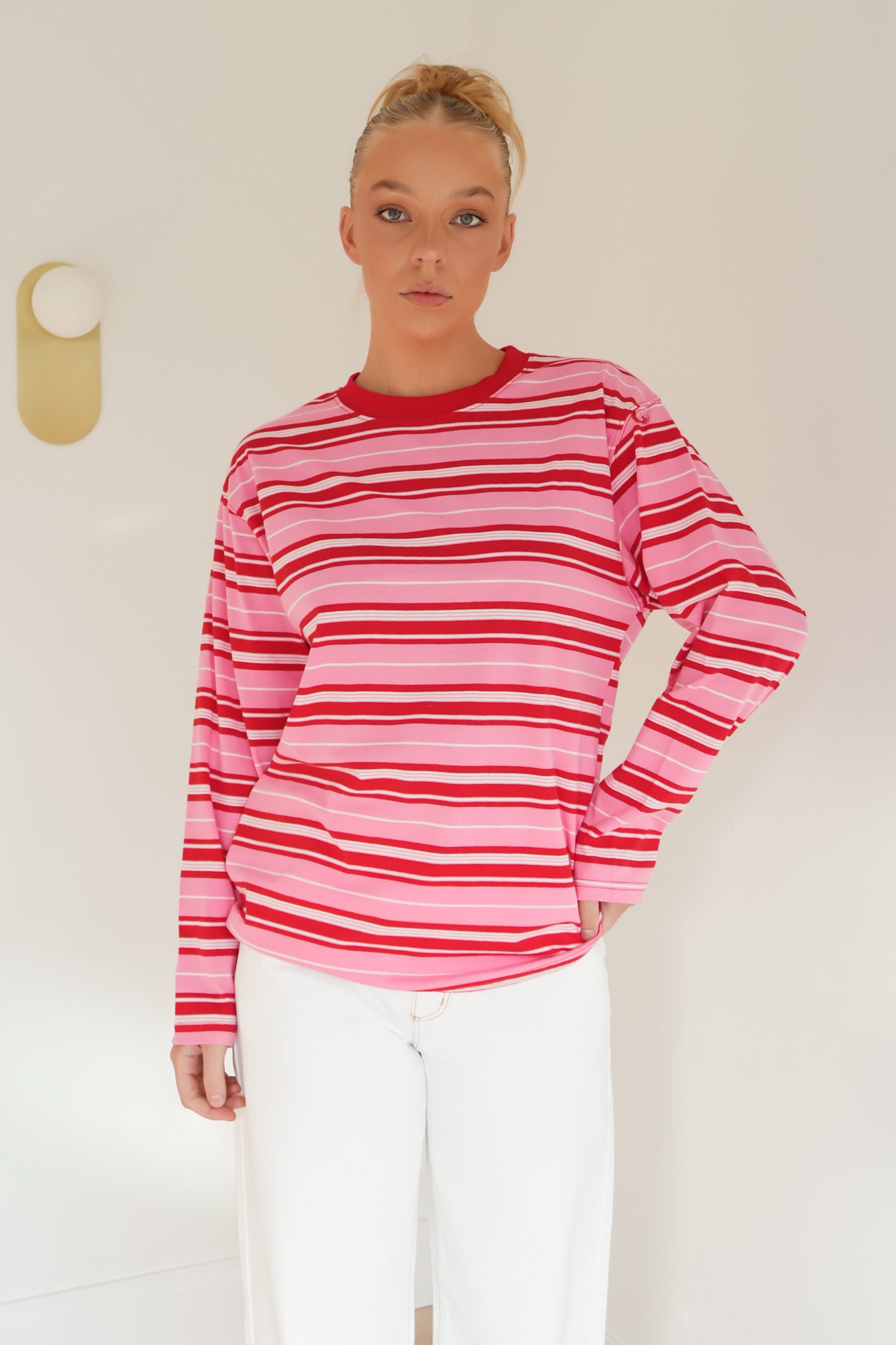 Maddie Long Sleeve Tee Pink Red
