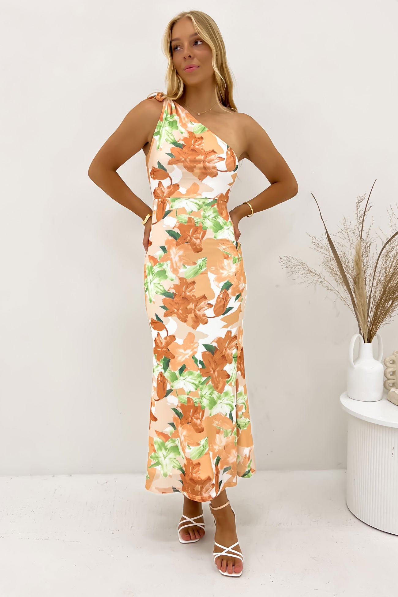 Maggie Midi Dress Orange Lillies Maggie Midi Dress Orange Lillies