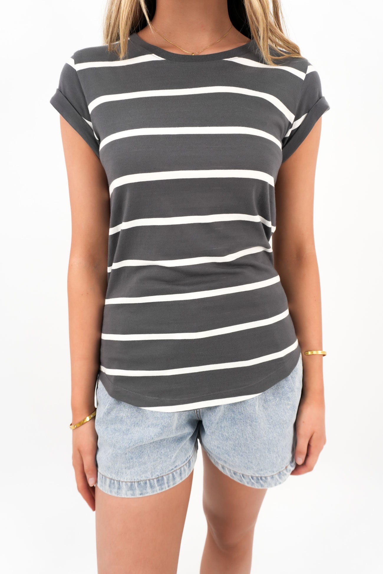 Manly Stripe Tee Charcoal White