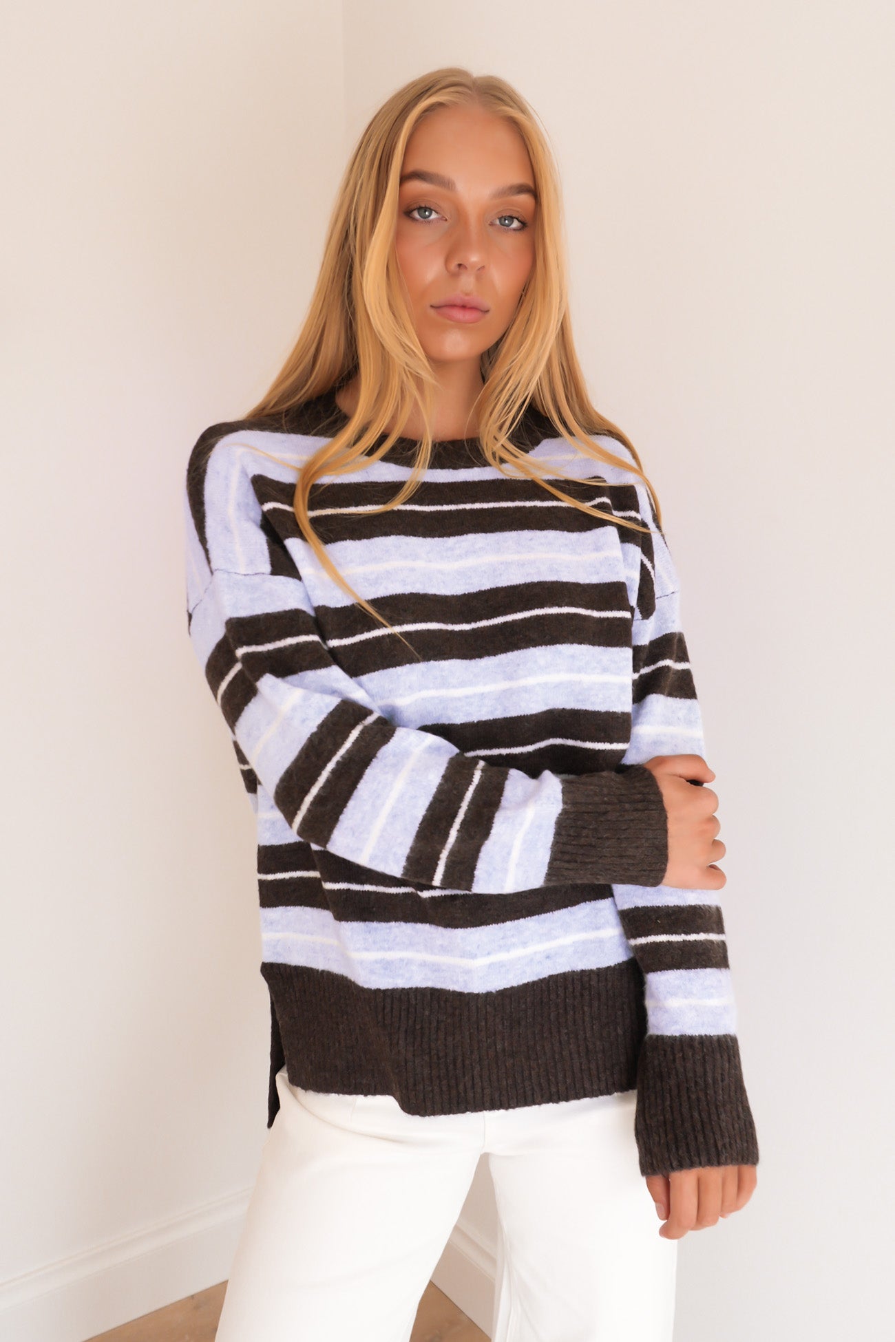 Maranda Knit Jumper Blue Chocolate Stripe