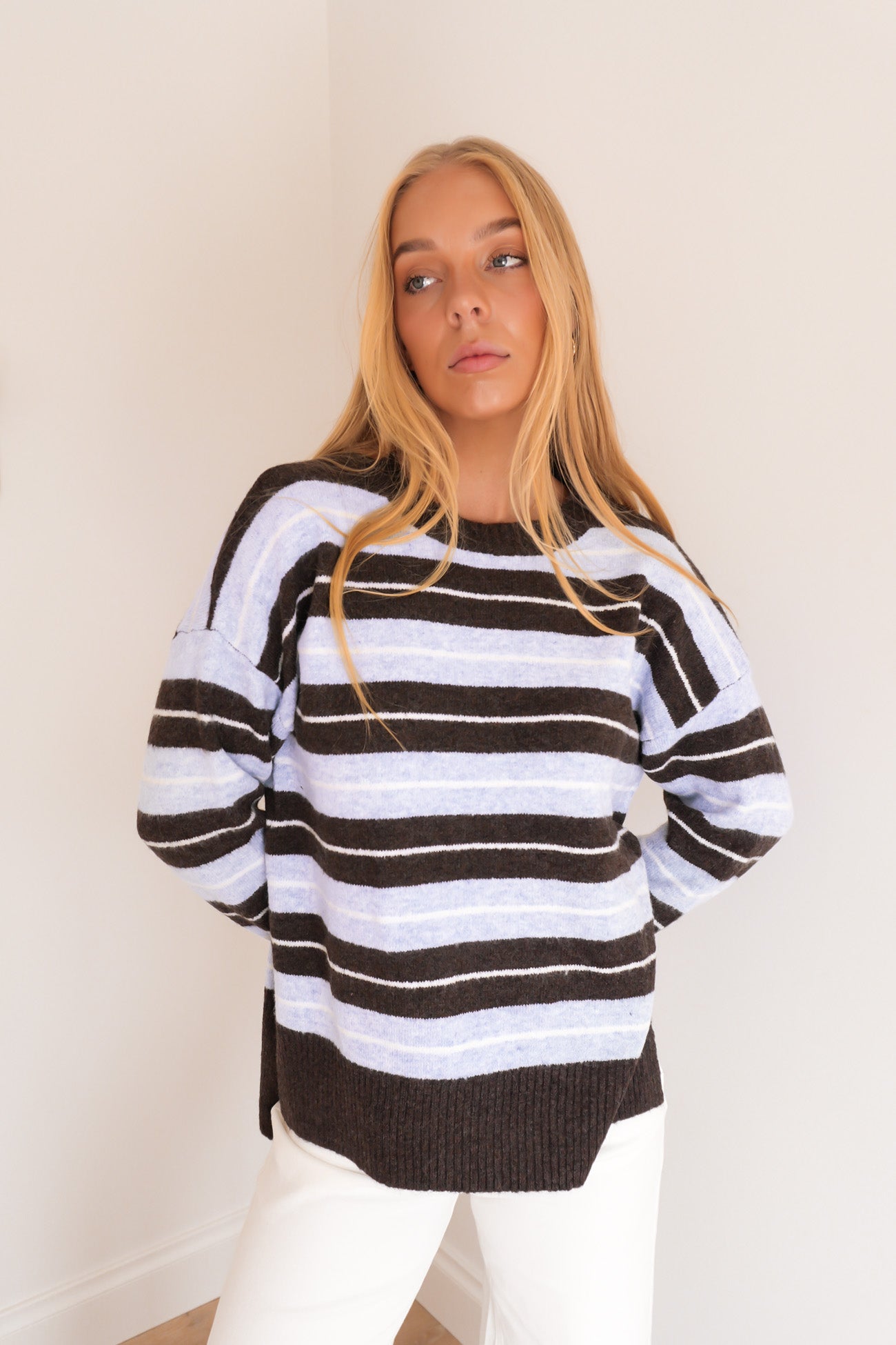 Maranda Knit Jumper Blue Chocolate Stripe