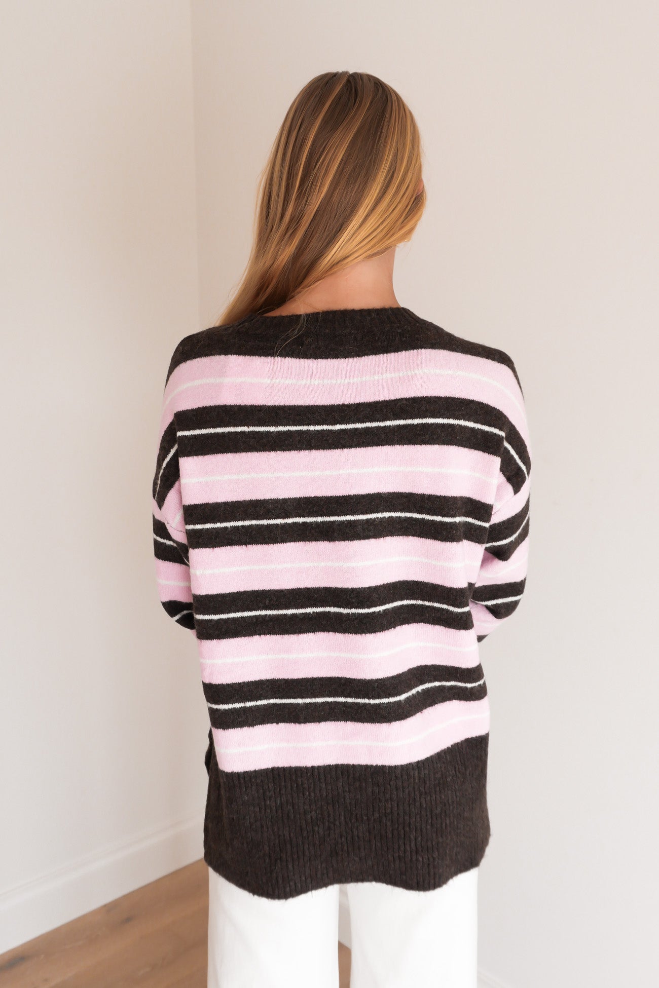 Maranda Knit Jumper Pink Chocolate Stripe