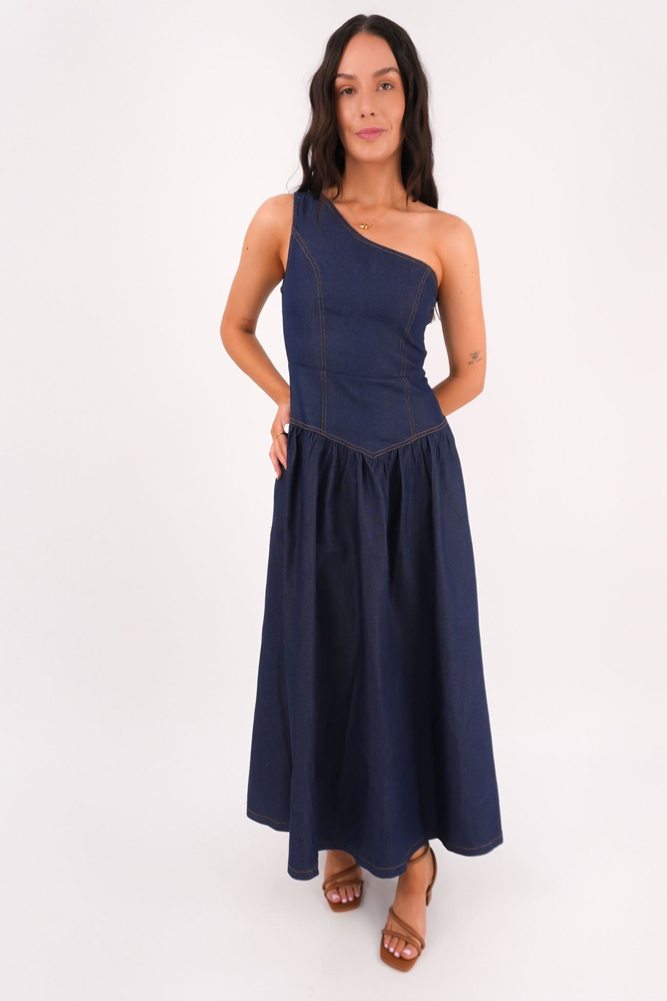 Mario Denim Midi Dress Dark Blue