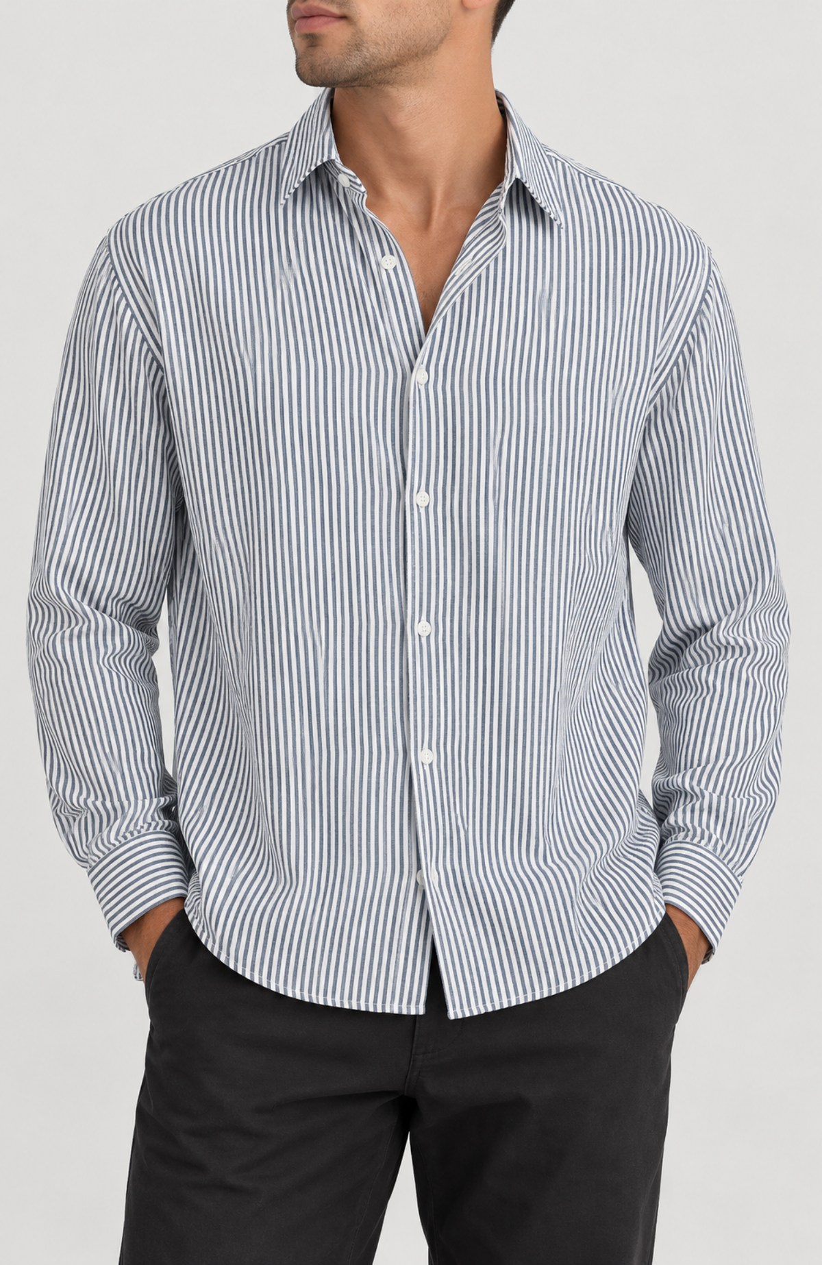 Linen Stripe Shirt Blue White