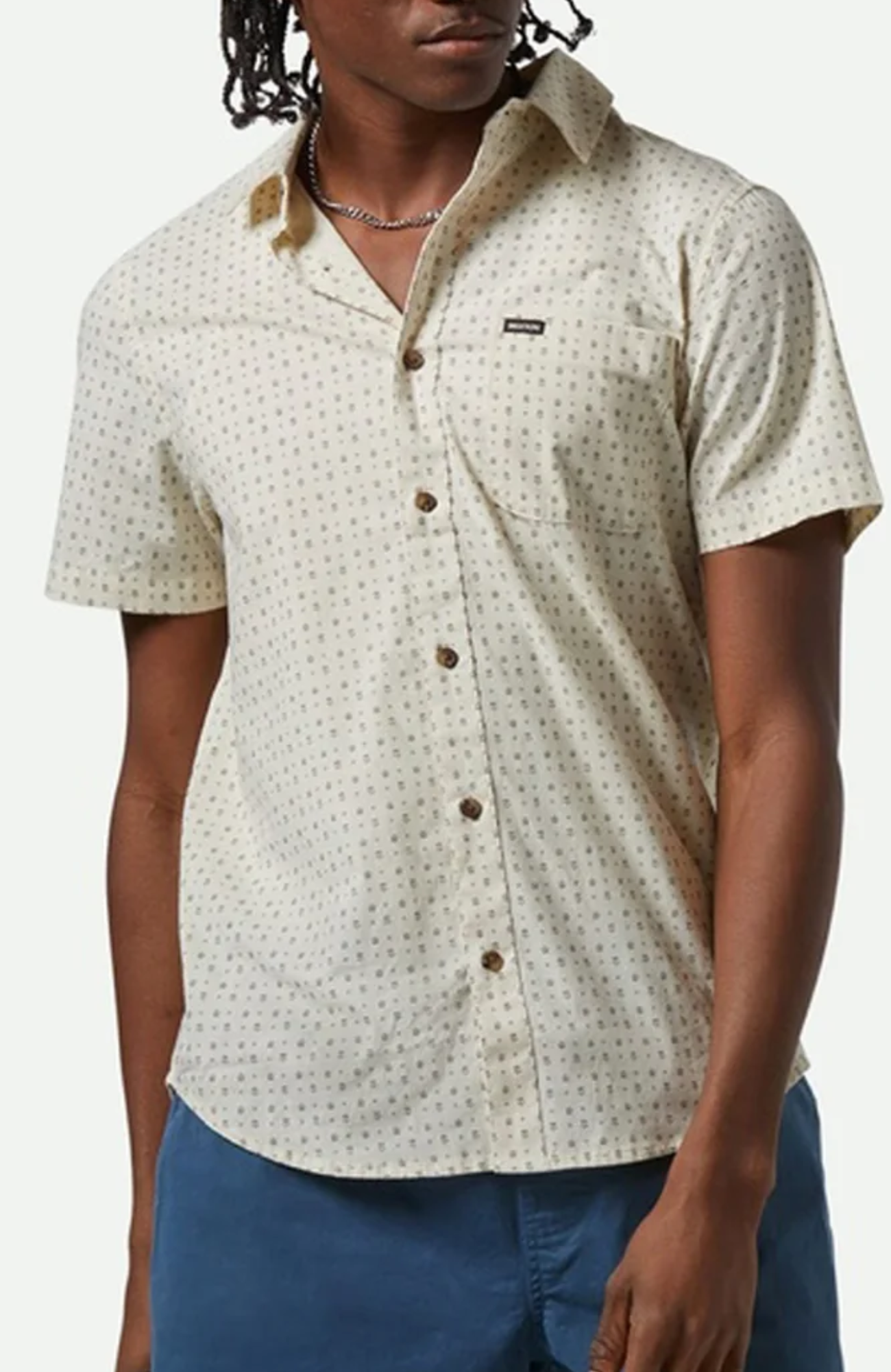 Charter Print Short Sleeve Woven Shirt Off White Micro Floral