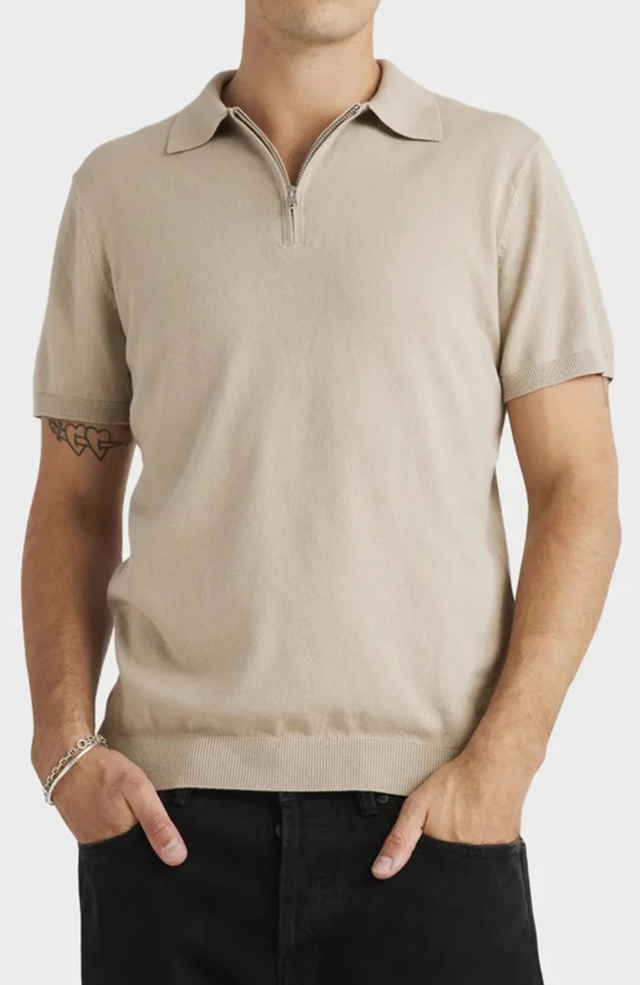 Quarter Zip Knit Light Khaki