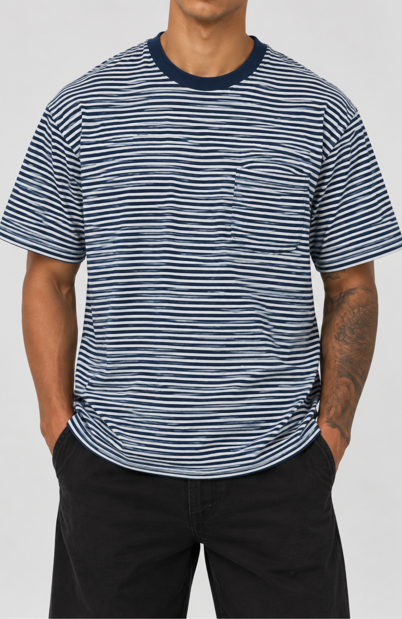 Pocket Stripe T-Shirt Navy Grey Heather