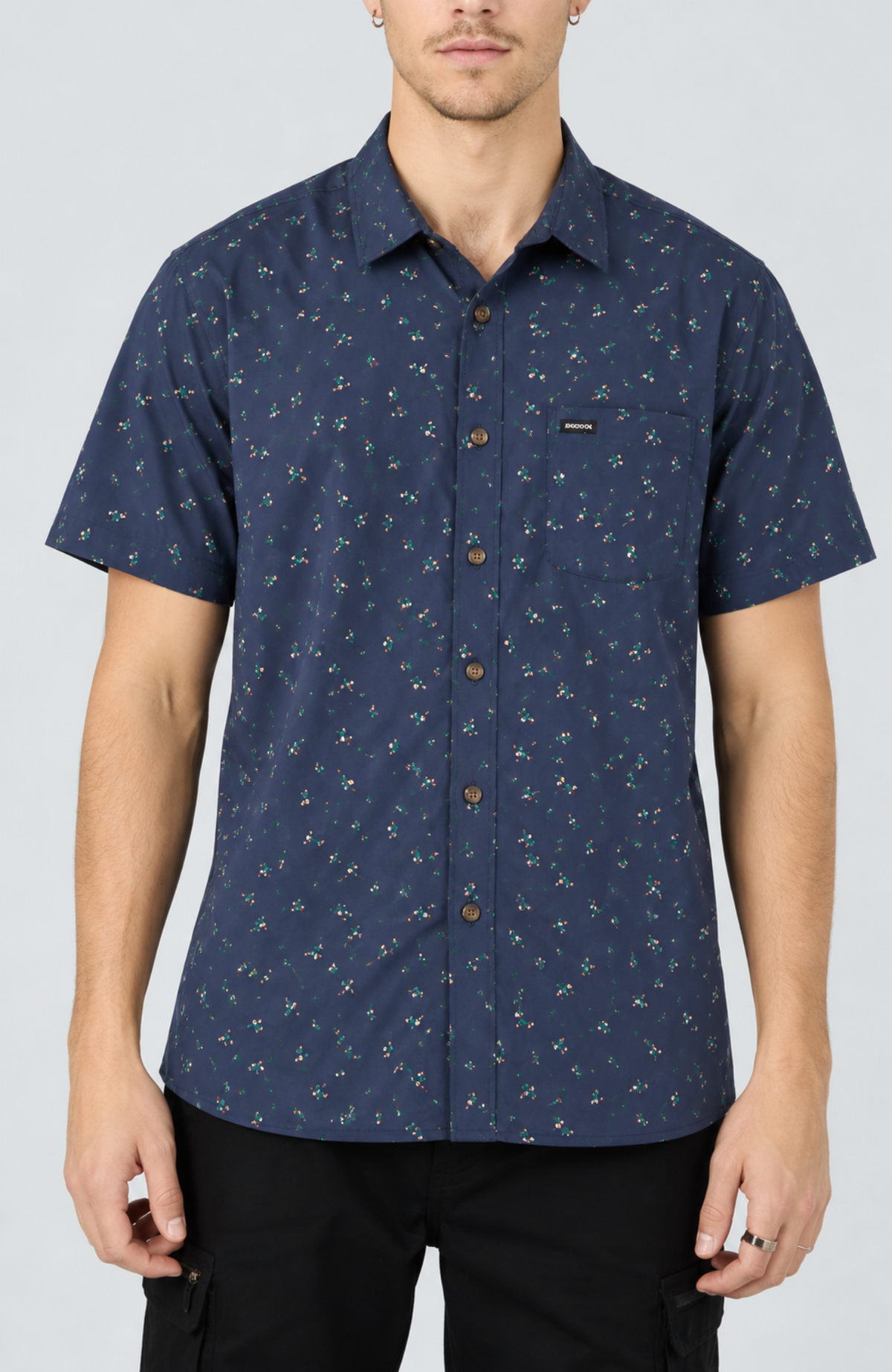 Charter Print Short Sleeve Woven Shirt Washed Navy Micro Floral