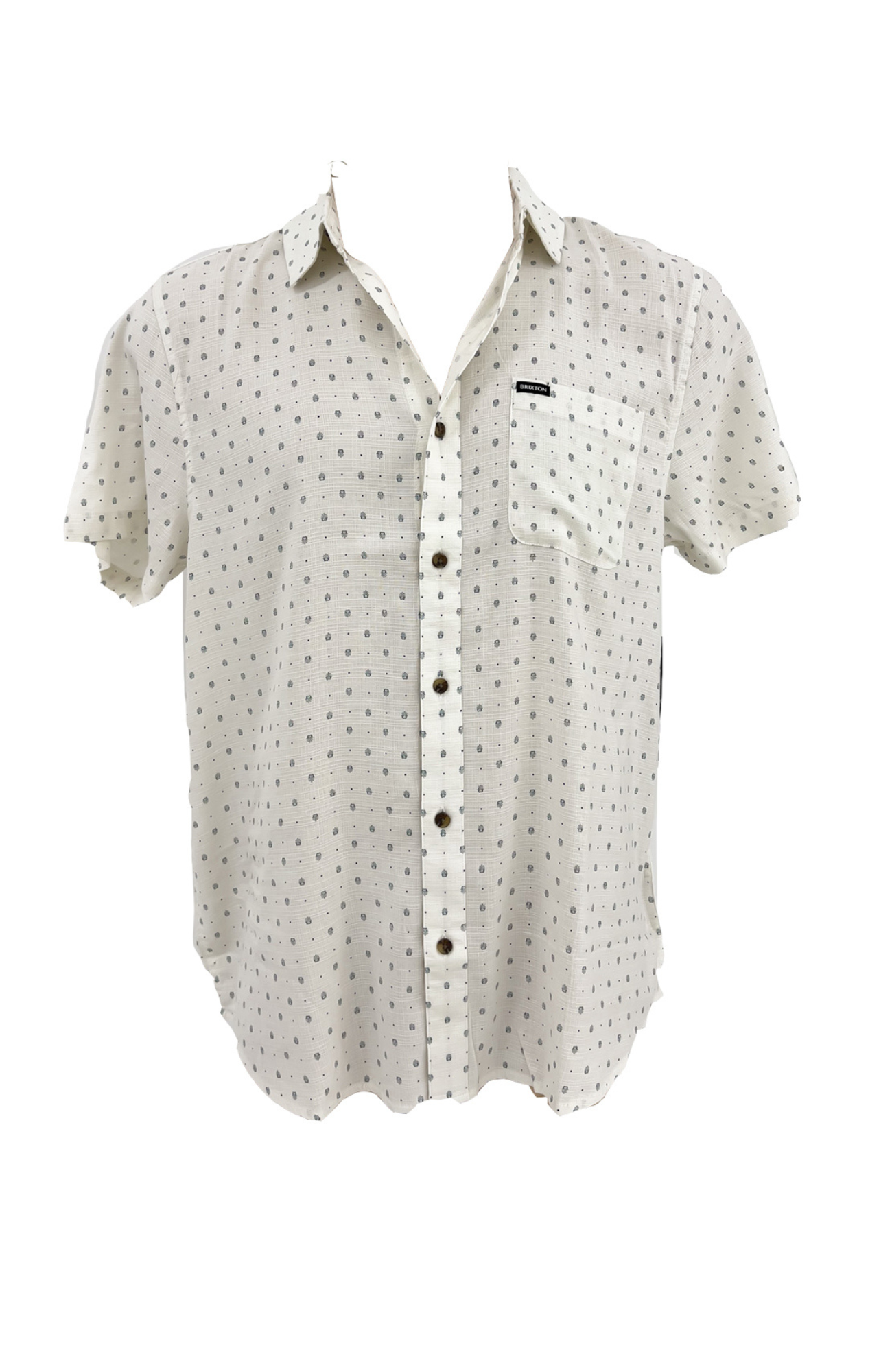Charter Short Sleeve Woven Slub Shirt Off White Micro Geo
