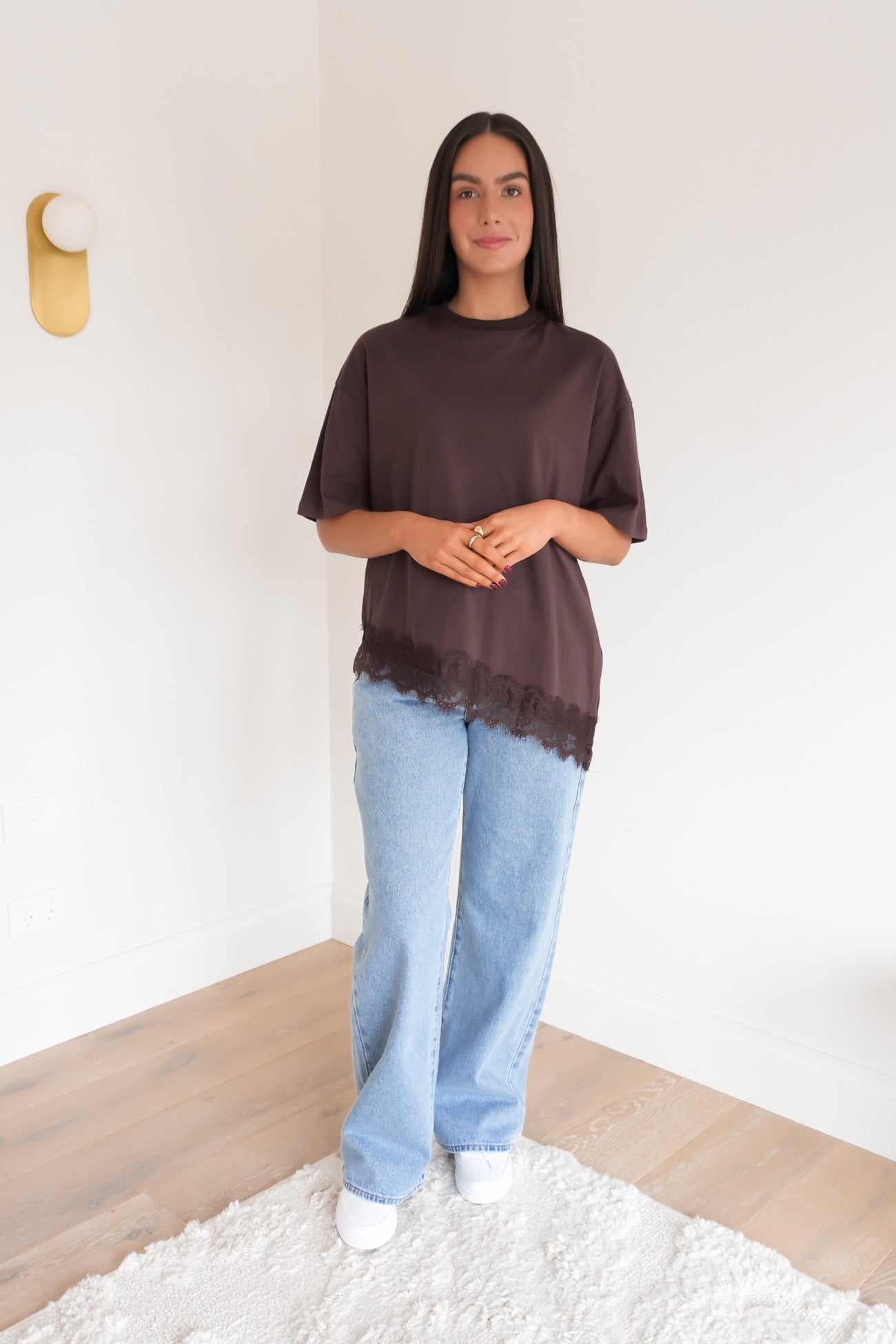 Melanie Lace Tee Chocolate