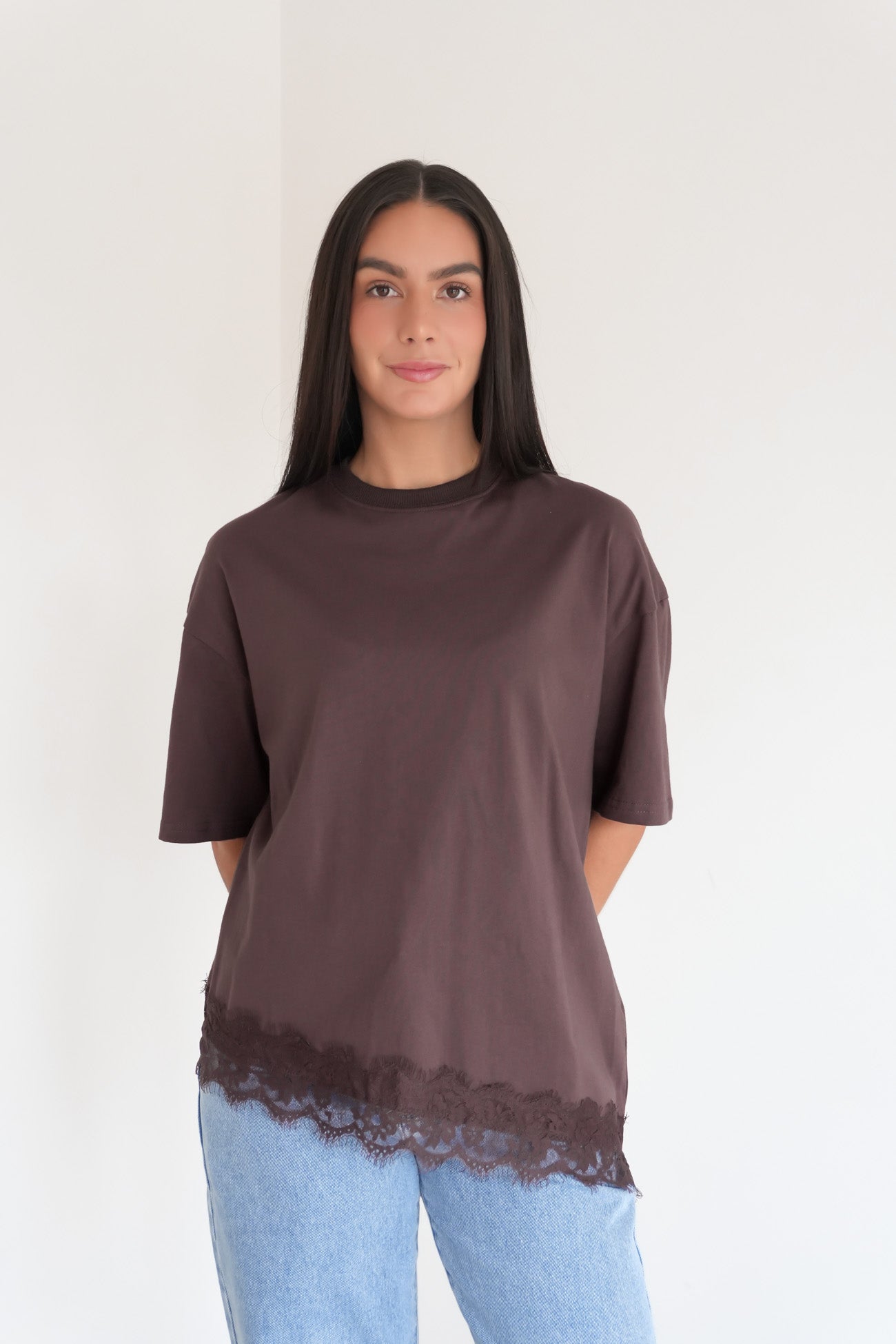 Melanie Lace Tee Chocolate