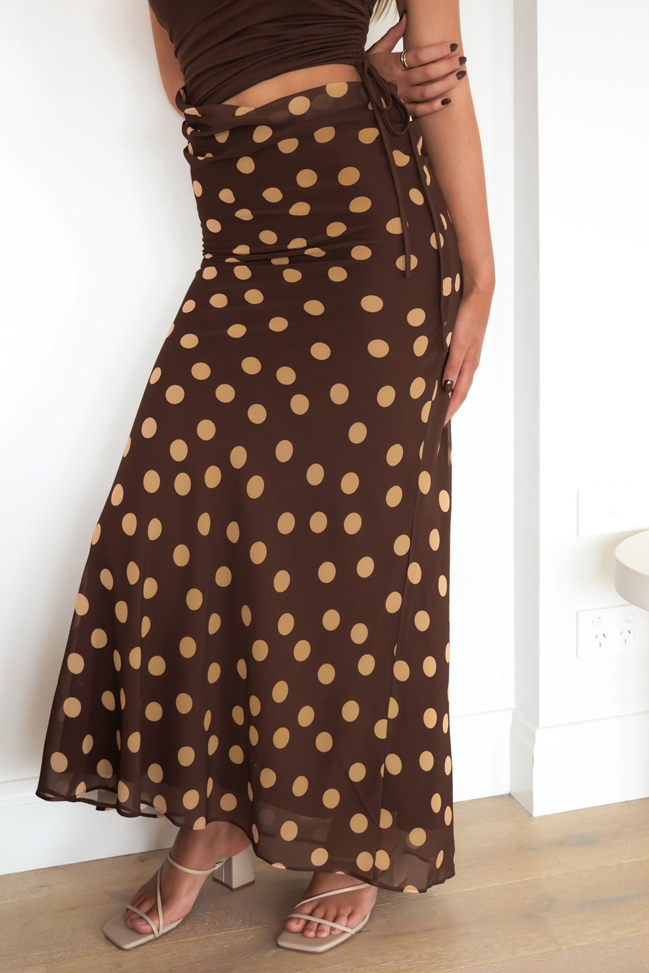 Meridella Maxi Dress Brown Polka Dot