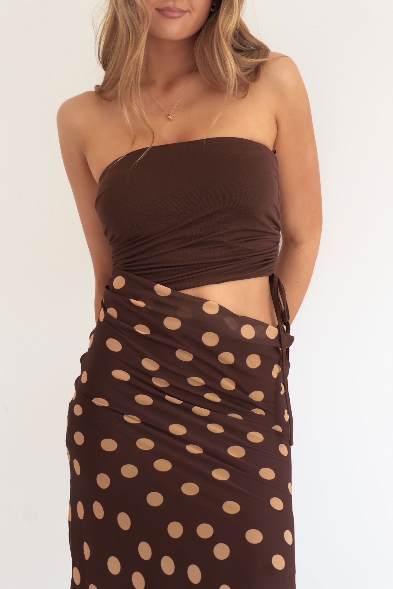 Meridella Maxi Dress Brown Polka Dot