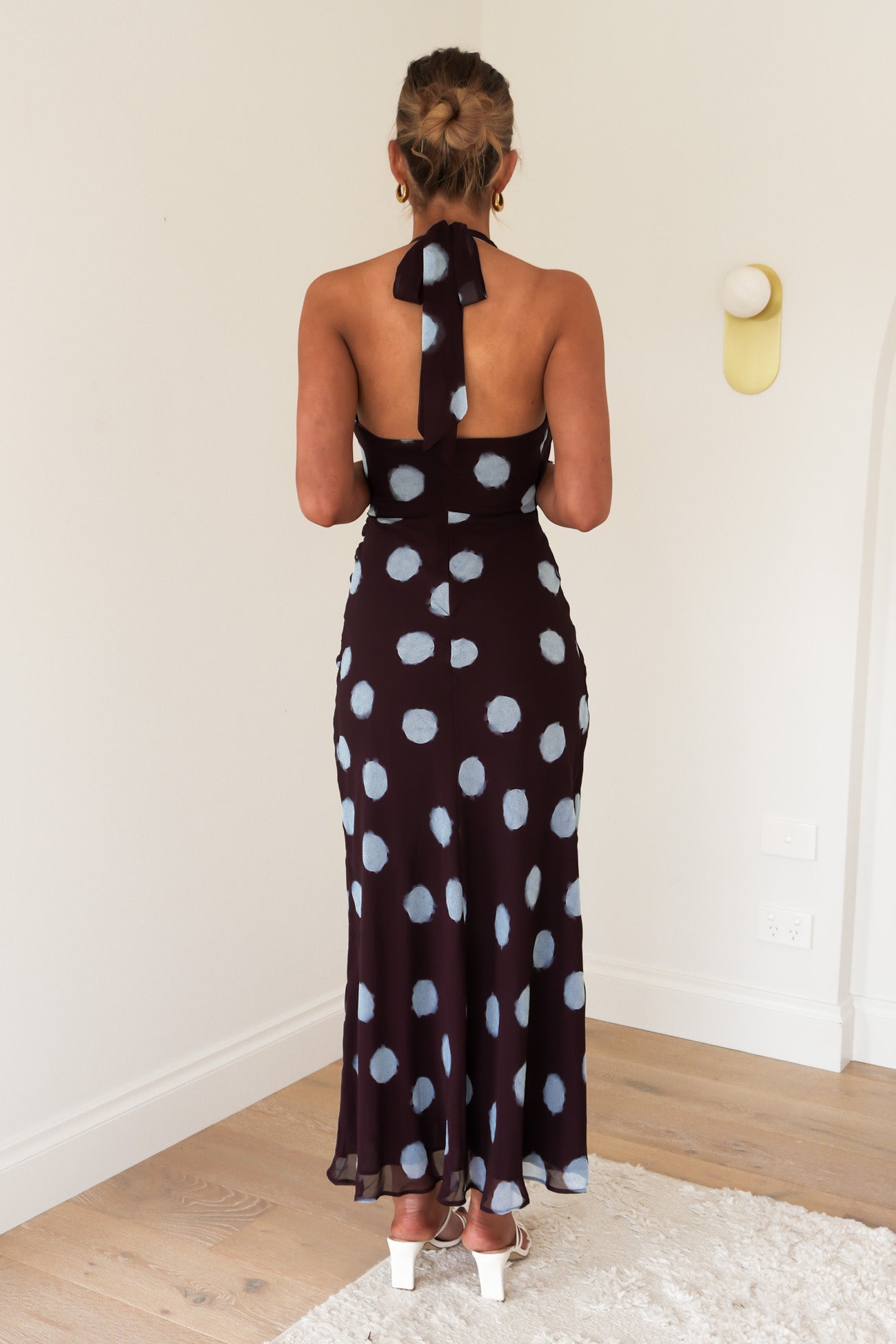 Micala Halter Maxi Dress Plum Blue Polka Dot