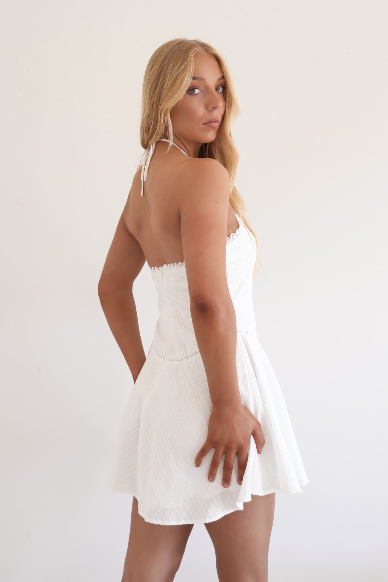 Mirko Halter Mini Dress White