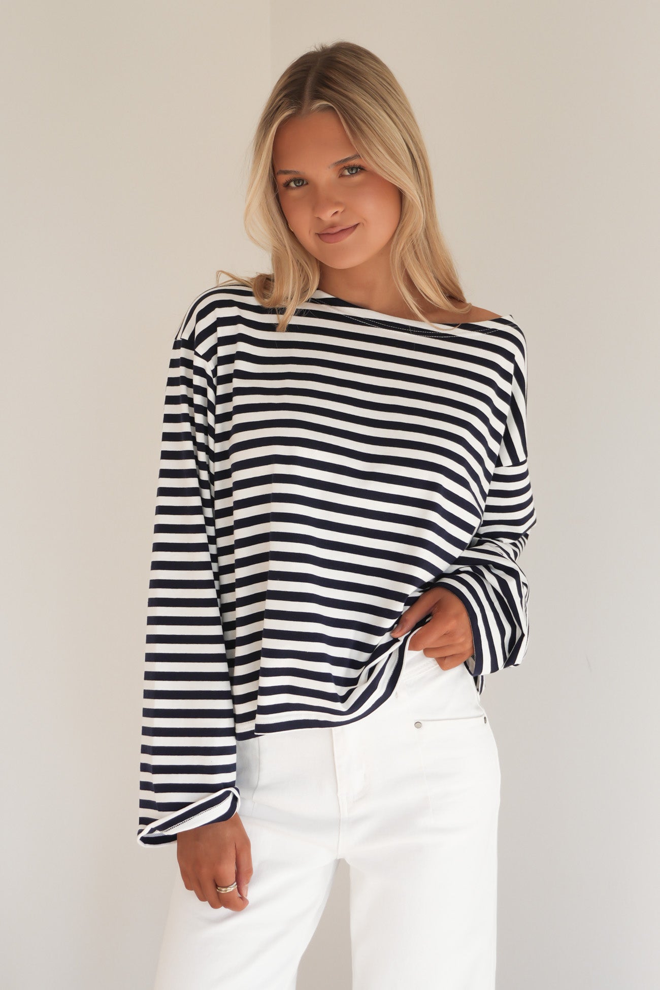 Monika Long Sleeve Tee Navy Stripe